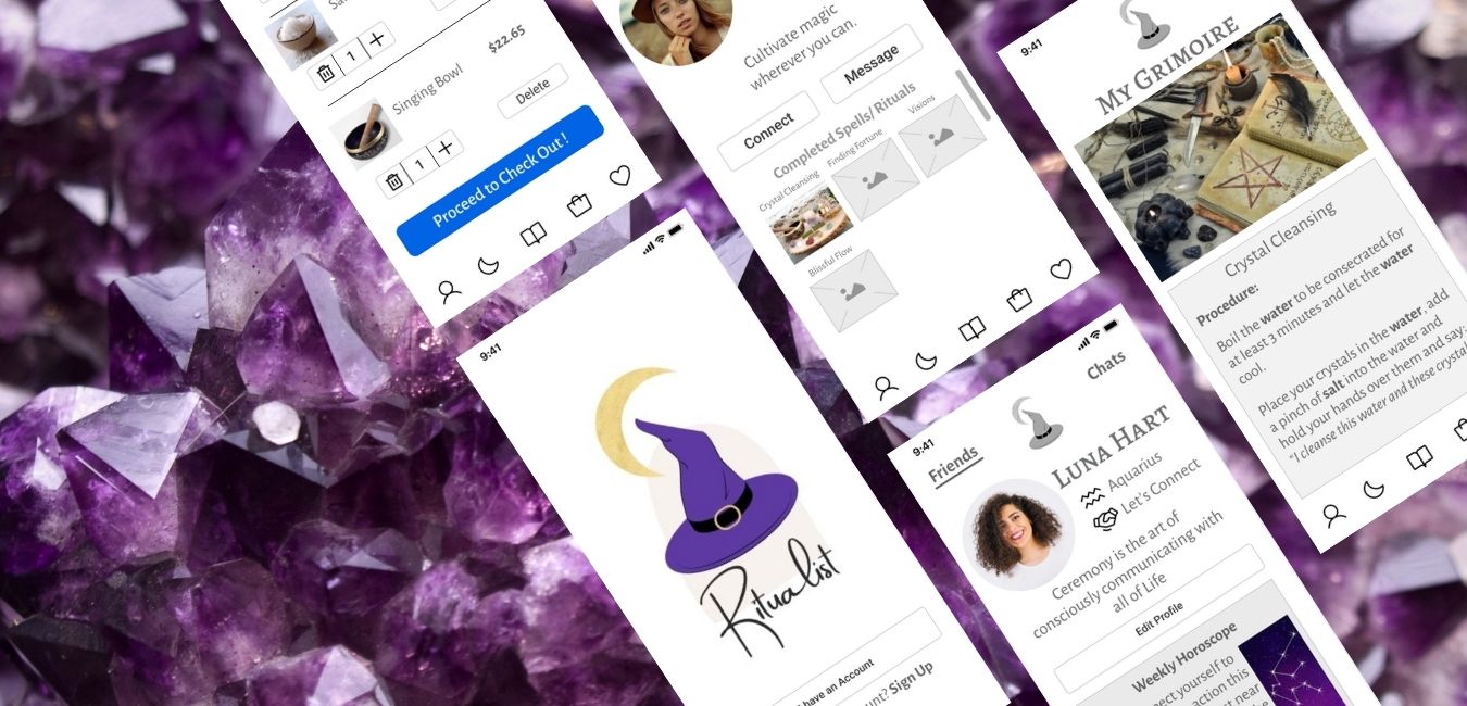 Featured hero image of app design wireframes on amethyst background