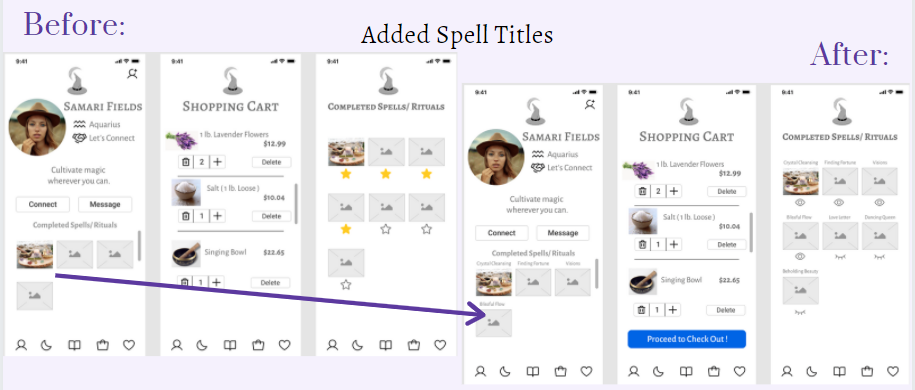 Before and after iteration of Ritualist app's friend's profile page