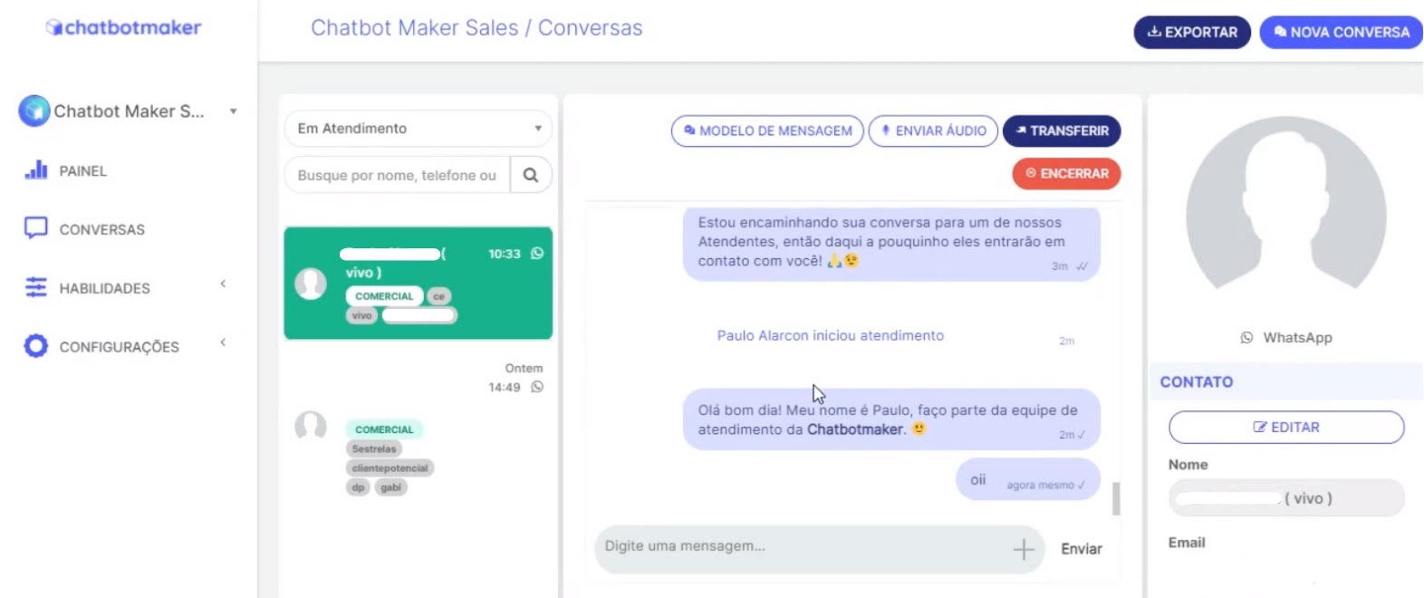 Ambiente de atendimento na plataforma
