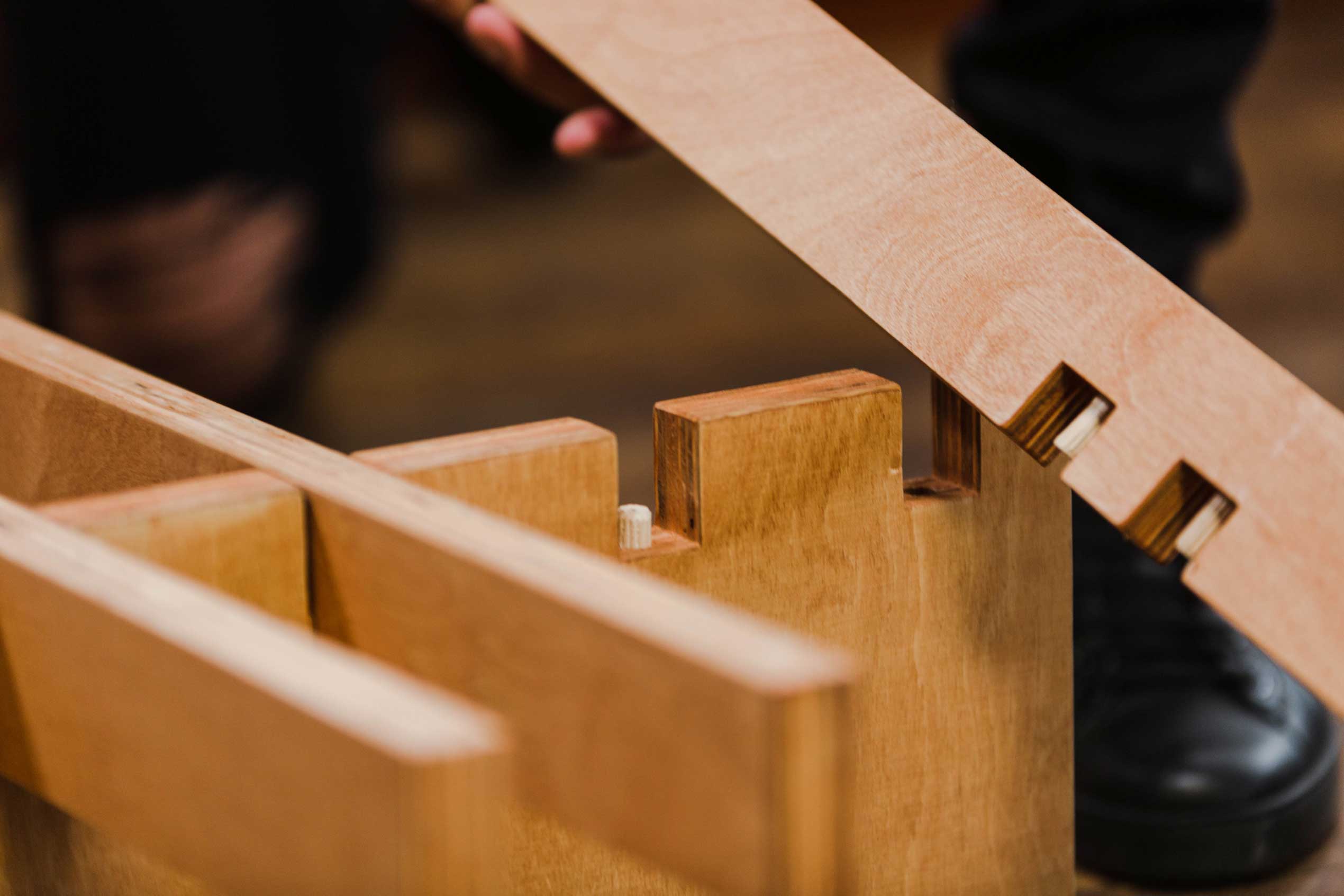 Close up of slat and dowels on o Fuss Plus Bed Frame