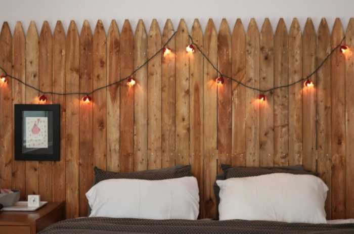 Headboard made of wood fencing alternative