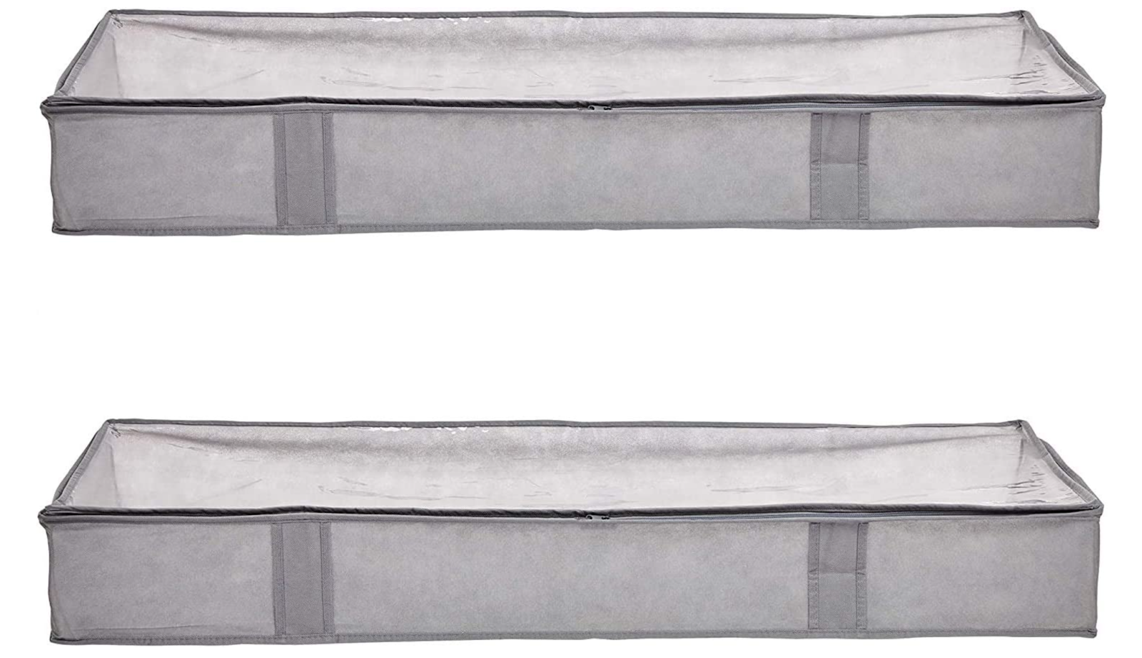 Two grey Amazon Basics Under Bed Fabric Storage Container Bags