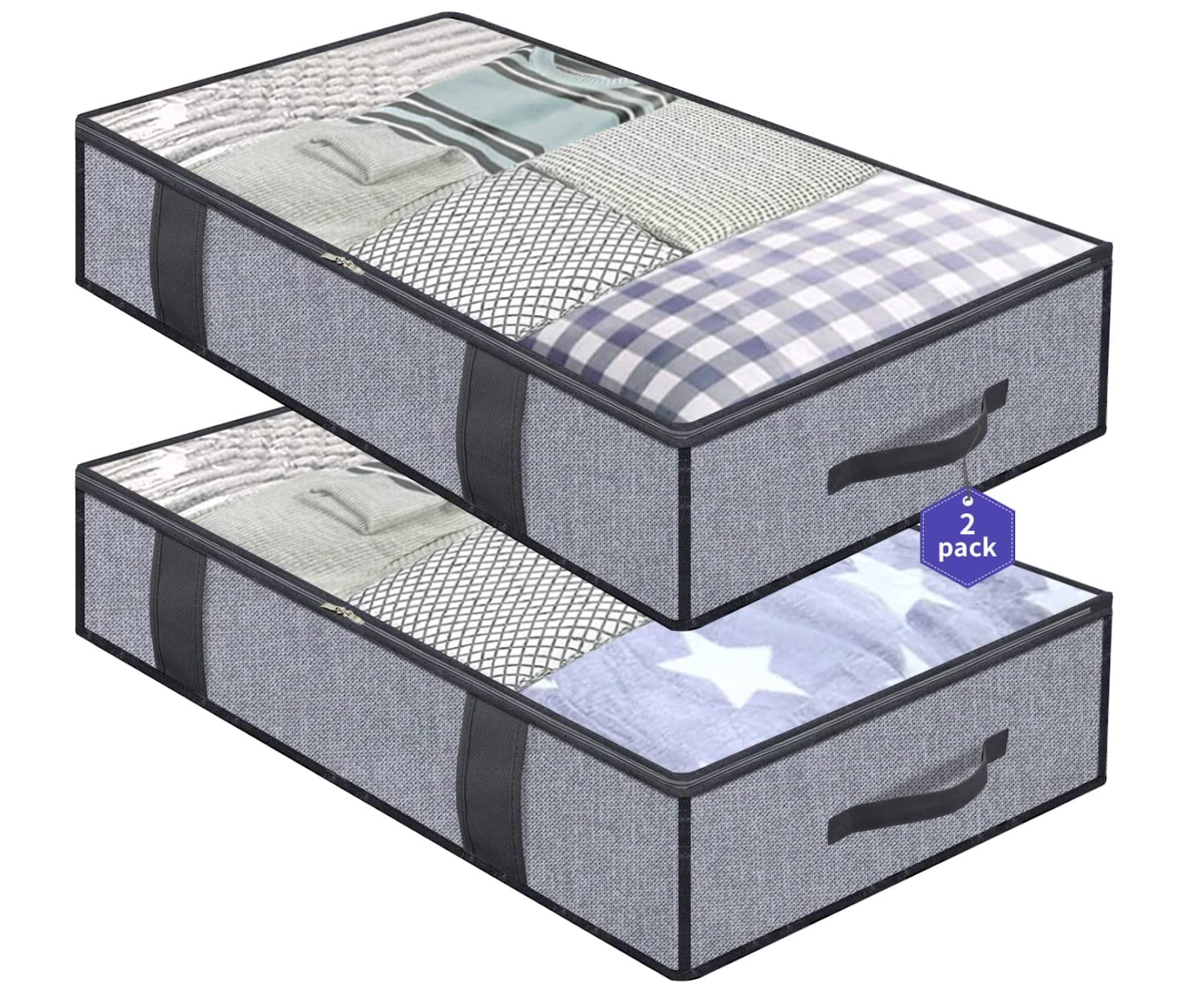 Two Onlyeasy Foldable Underbed Bags with clothes in them overtop of each other