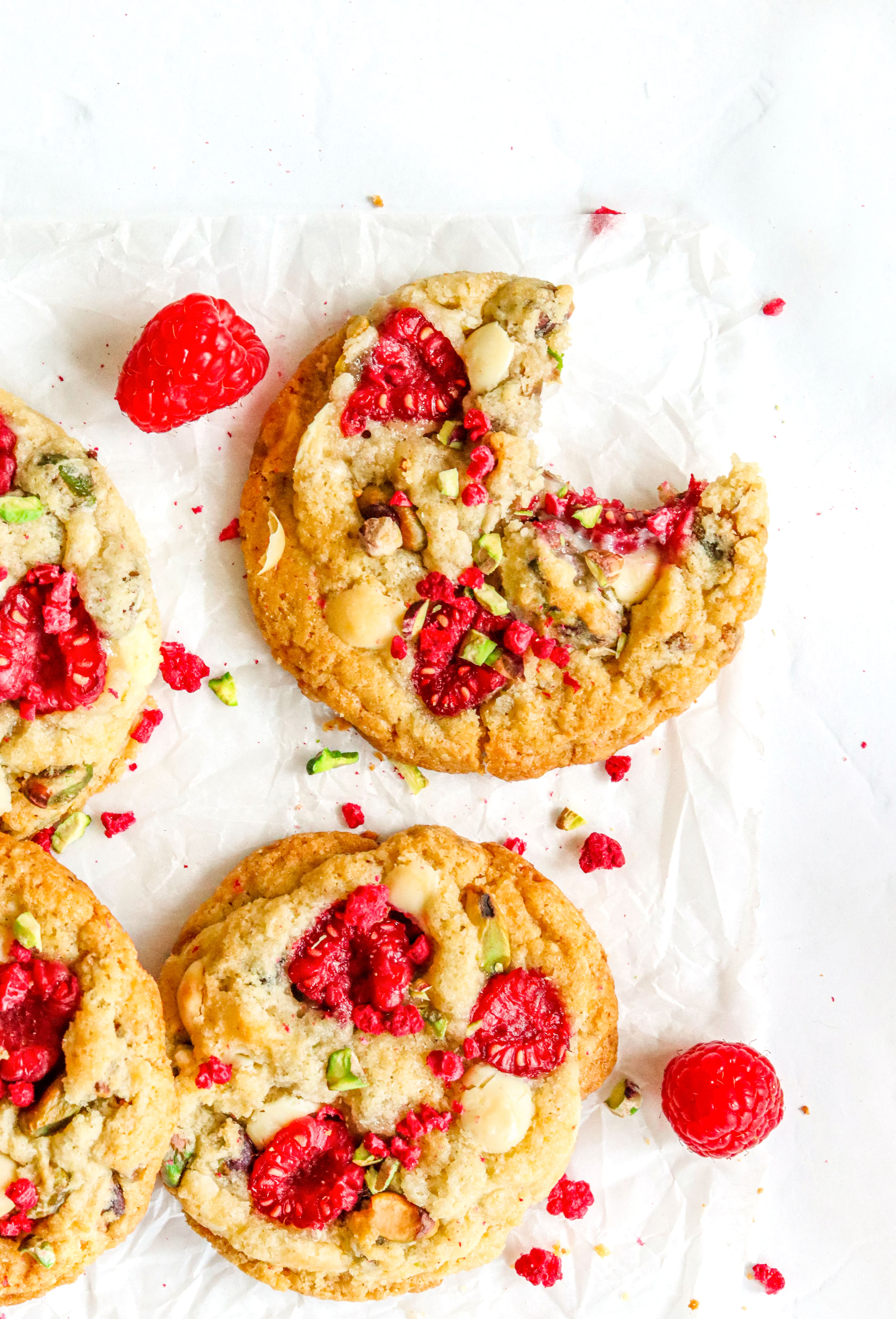 White chocolate, pistachio and raspberry cookies