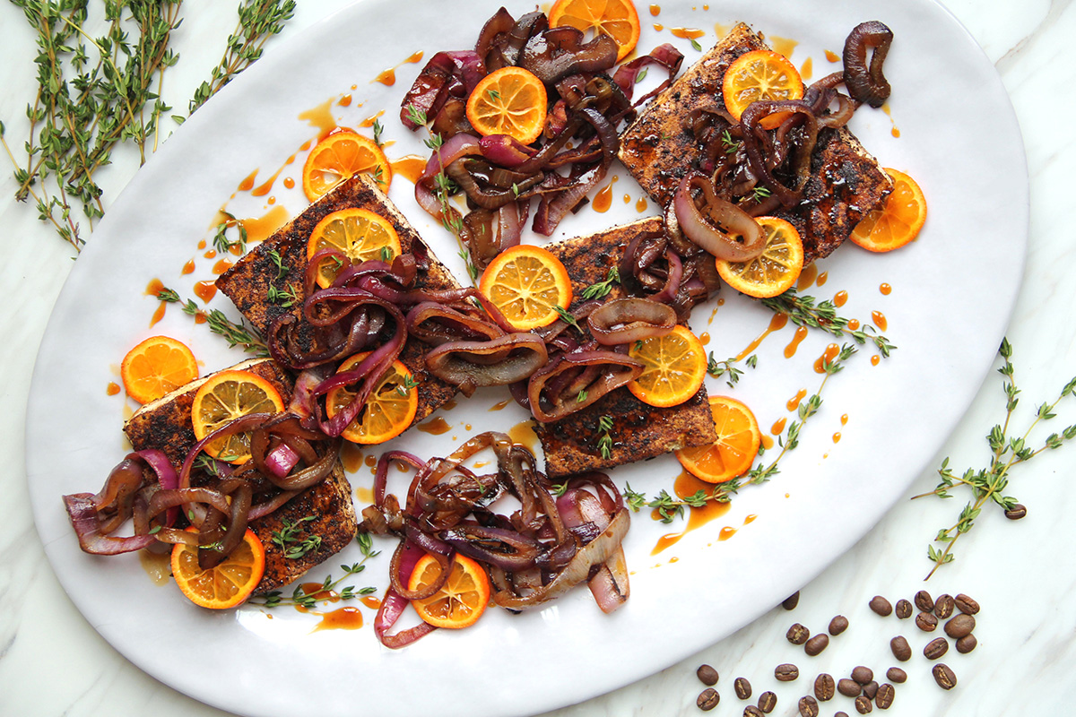 Maple Bourbon Coffee Rubbed Tofu