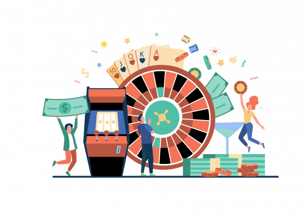 People playing poker and winning money Free Vector