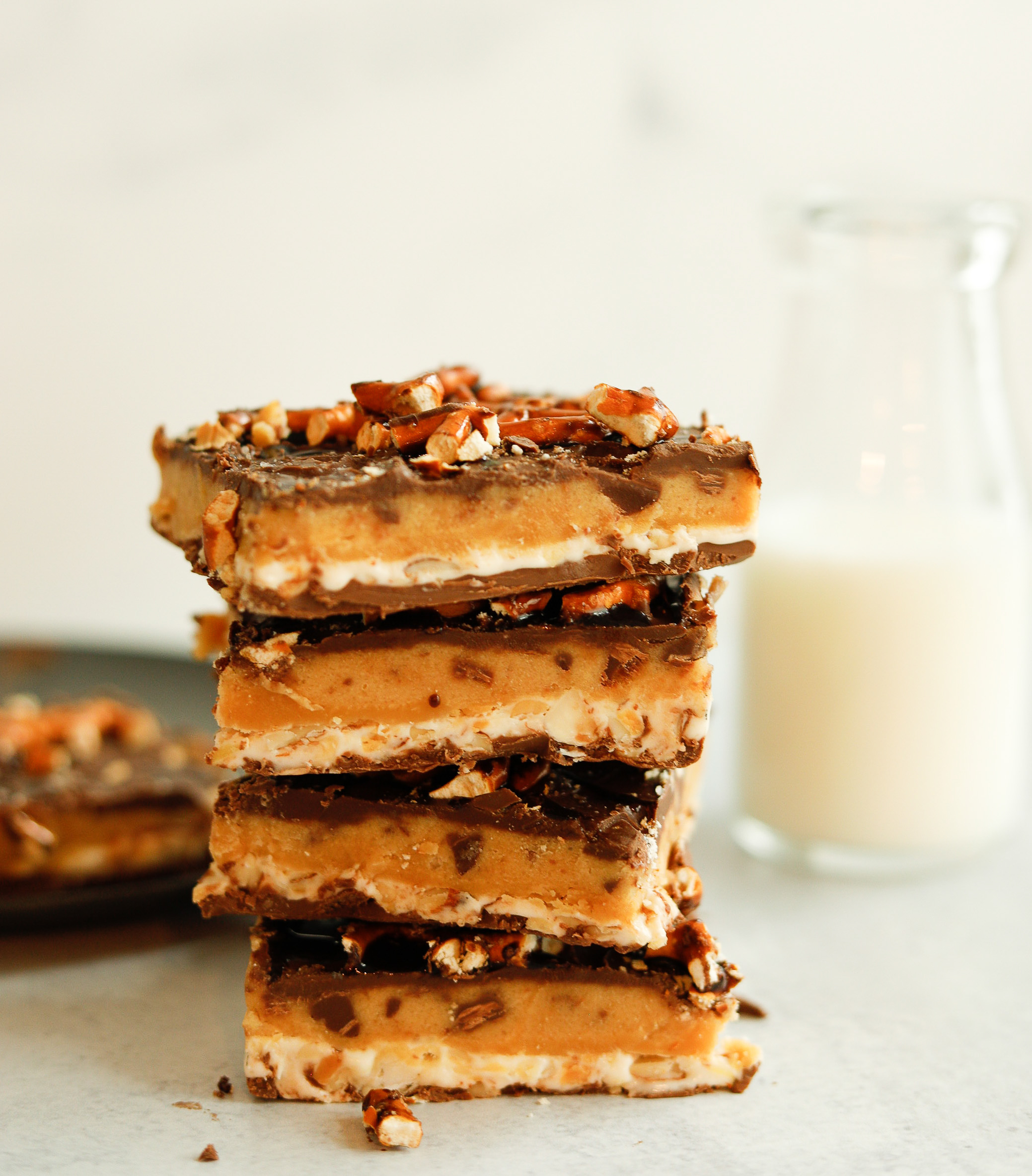 Salted Pretzel Chocolate Chip Cookie Dough Snickers Bars