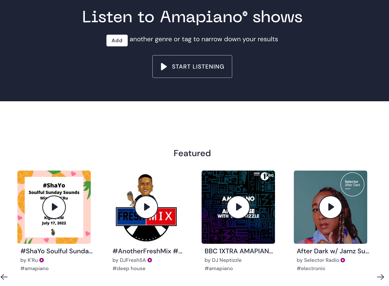 Mixcloud shows filtered by genre