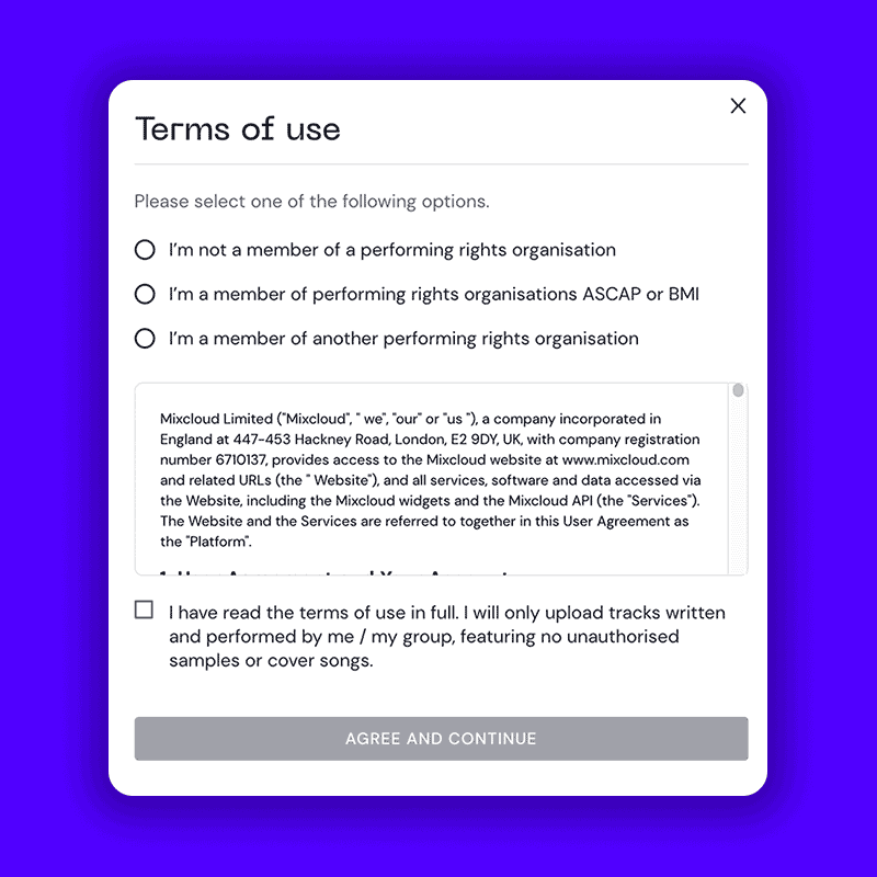 Mixcloud's Terms of Use