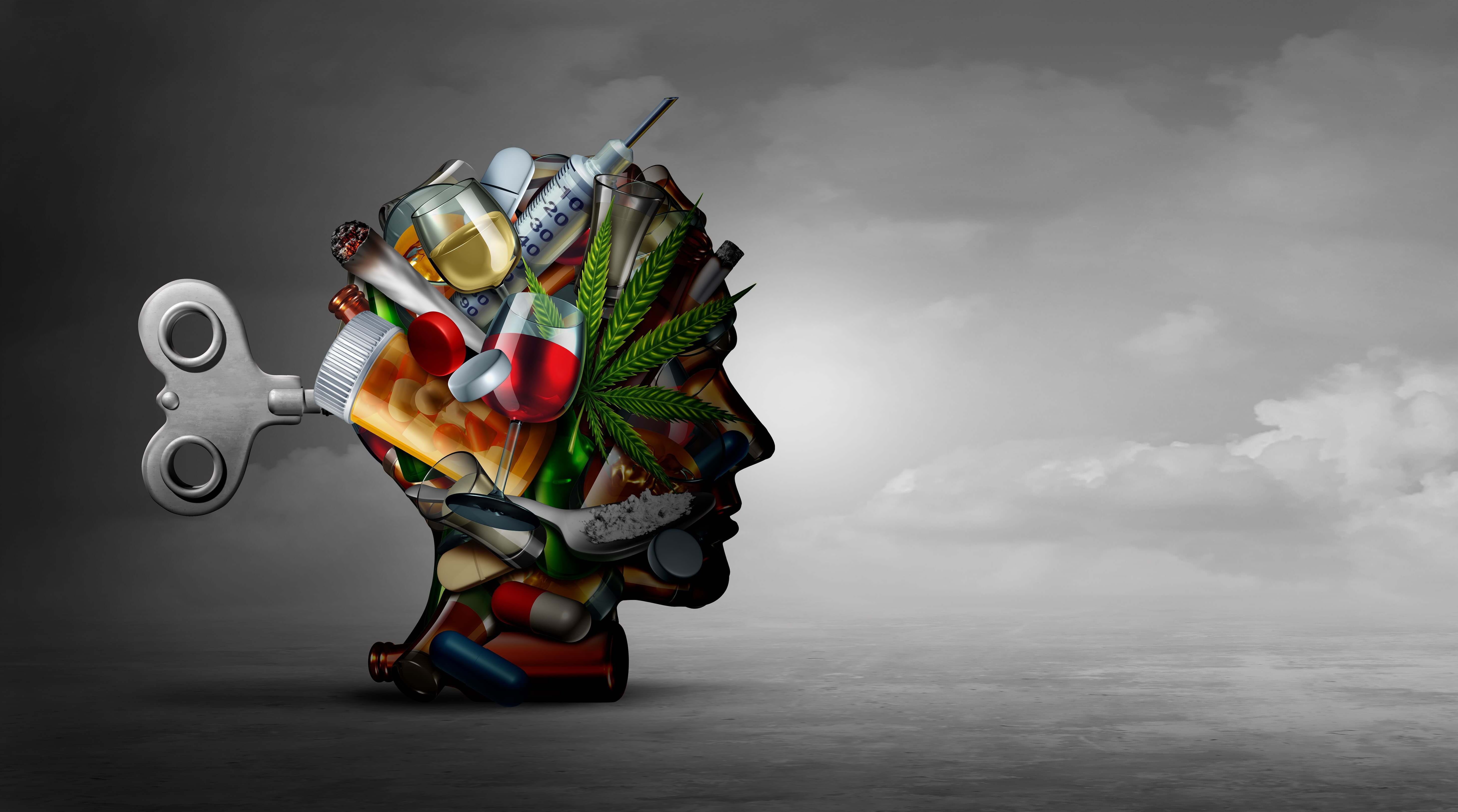 brain made up of drugs depicting addiction