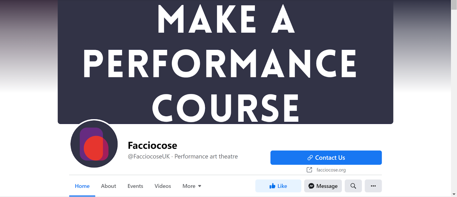 Screenshot of Fracciocose Facebook page with text advertising their next course