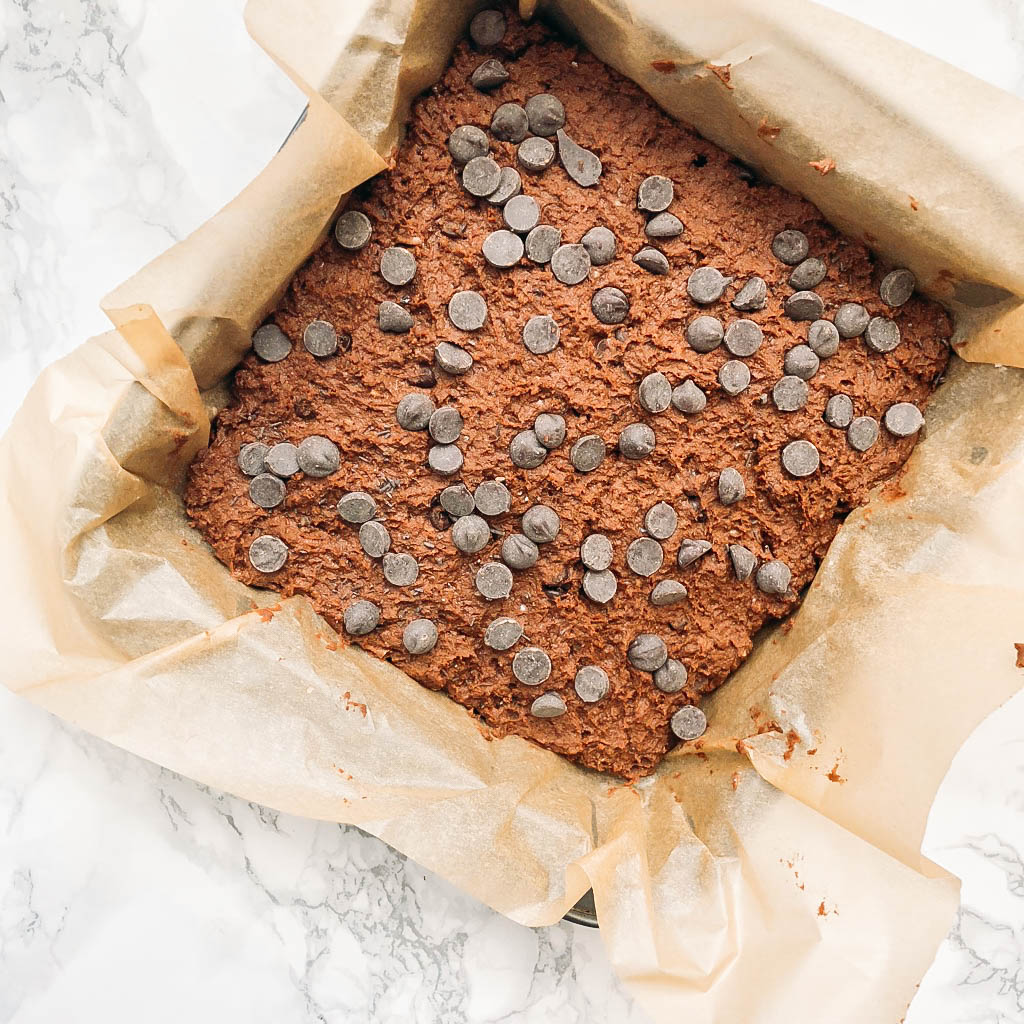 brownie batter in pan