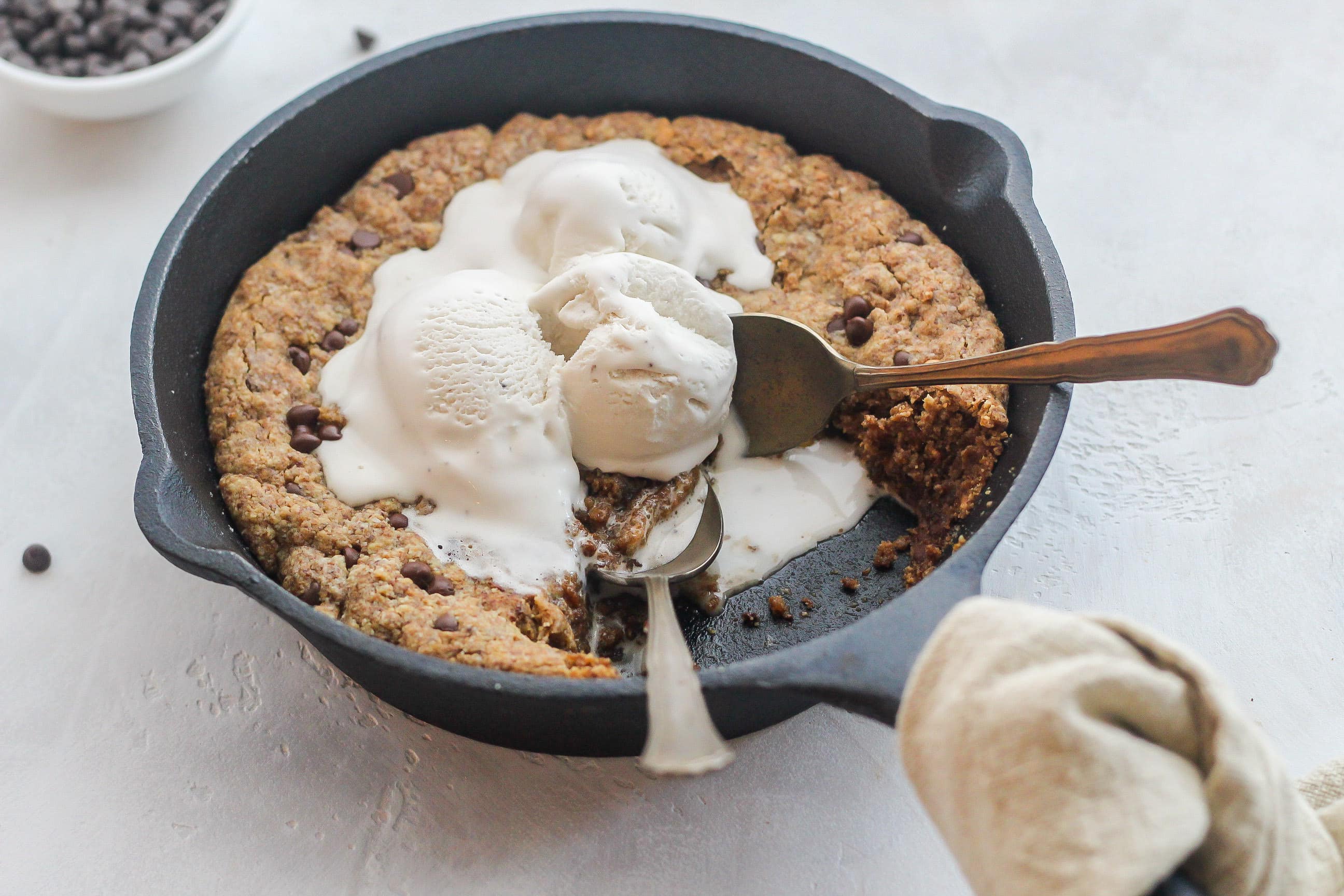 healthy peanut butter skillet cookie
