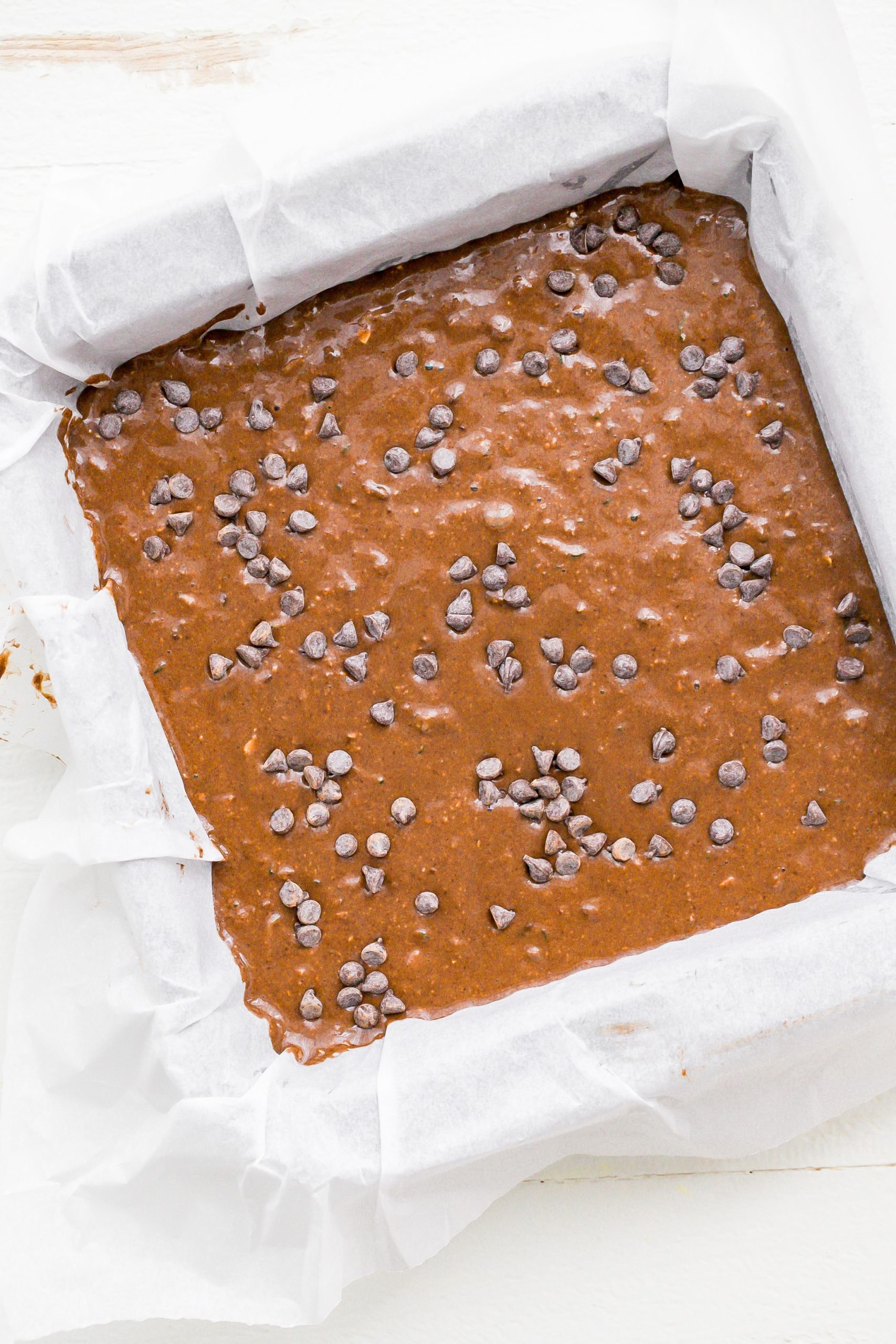 chocolate zucchini cake batter going in oven
