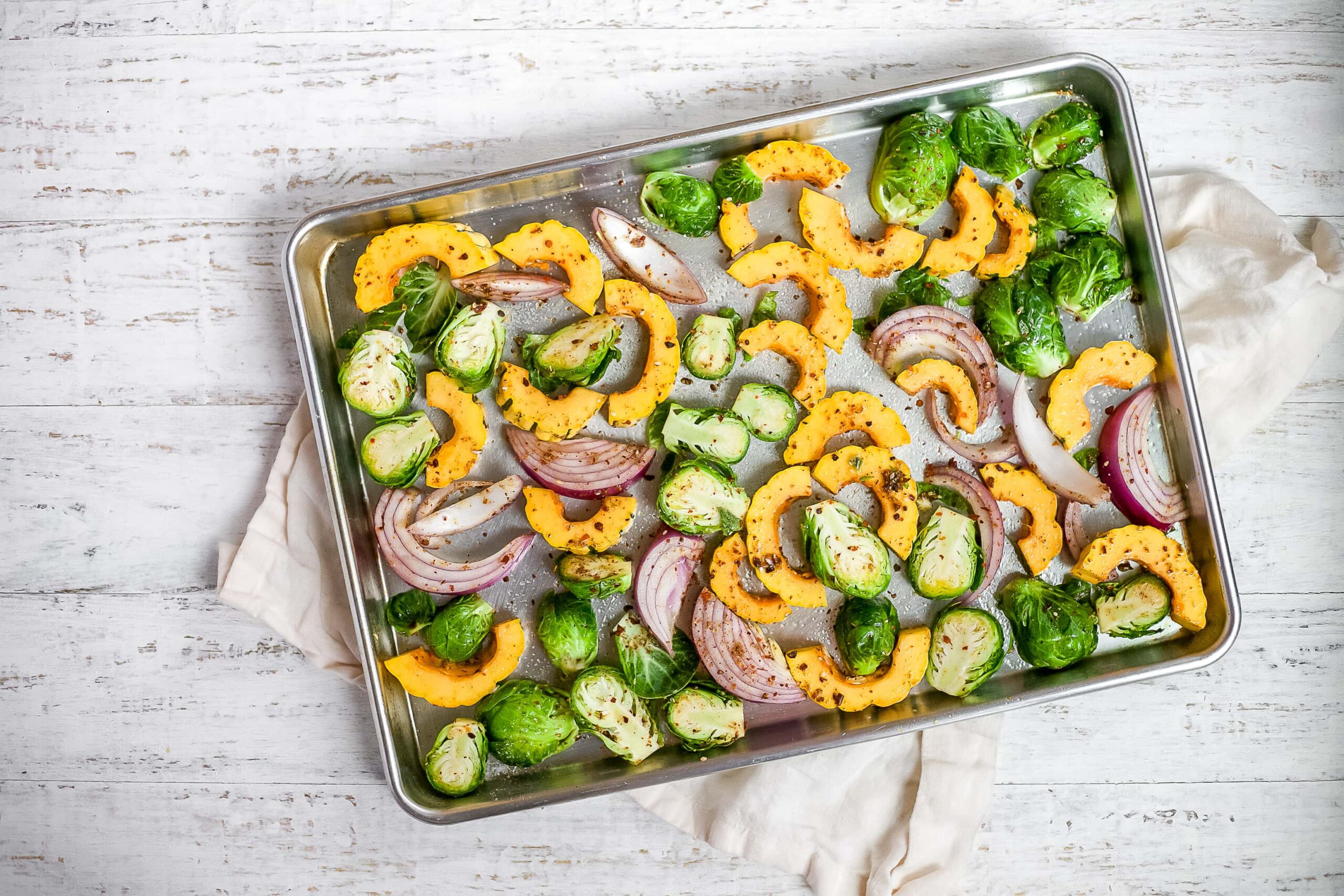 vegetables spread out on a pan