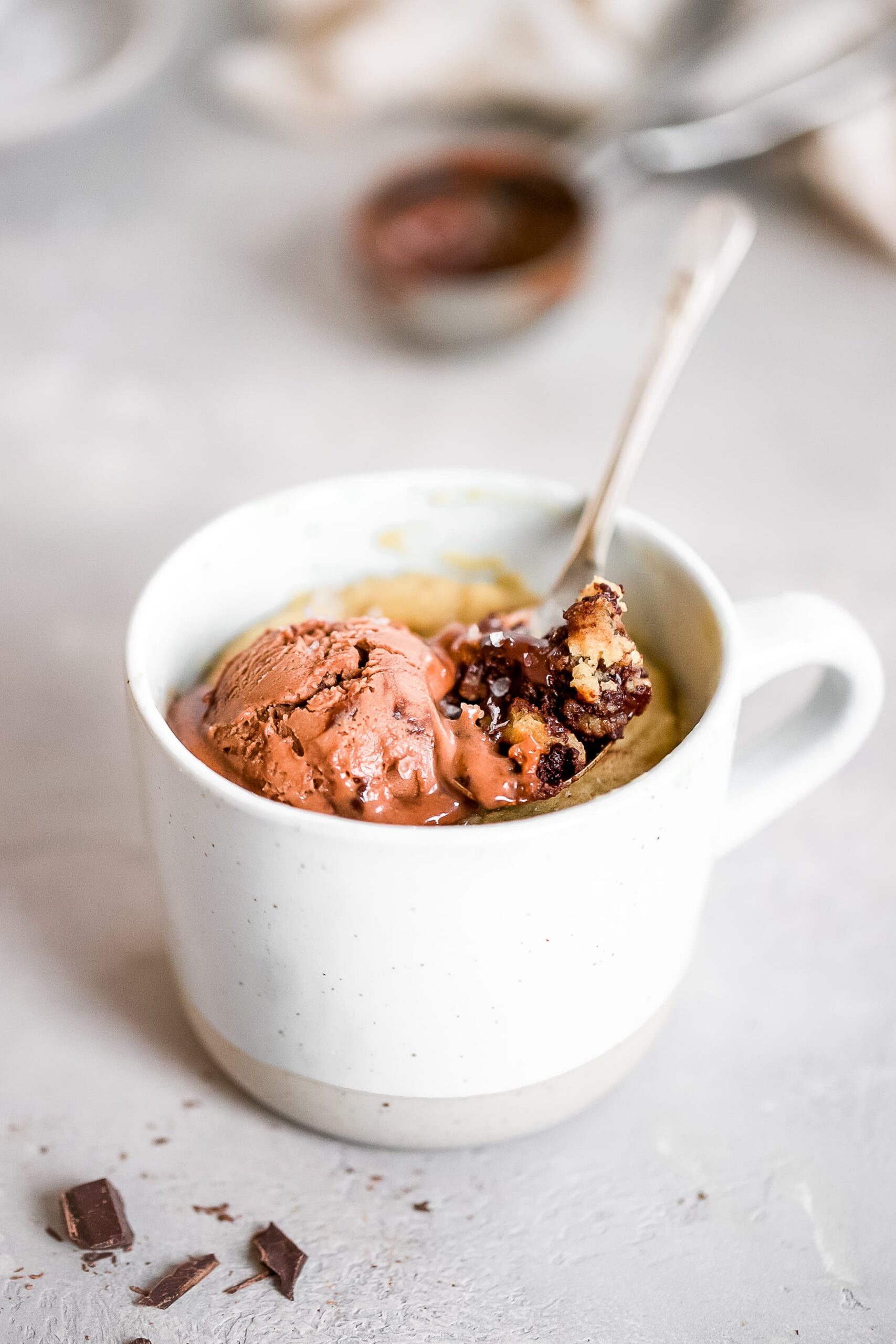 vegan mug cake with spoon in