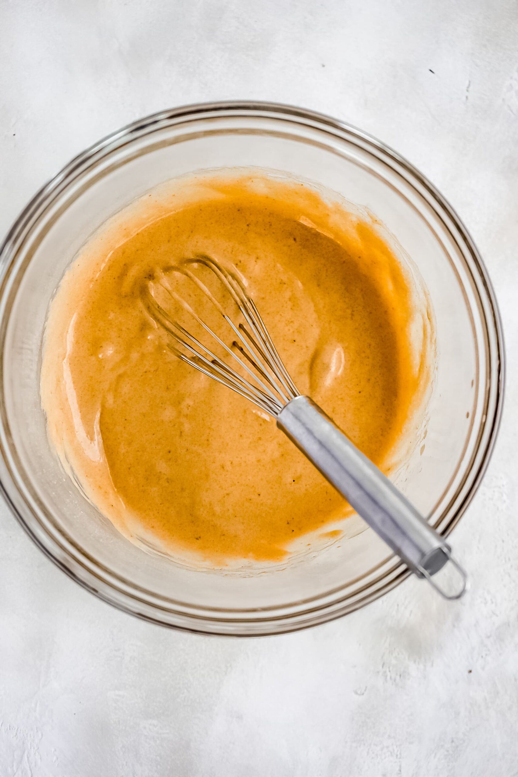 whisked wet ingredients in bowl