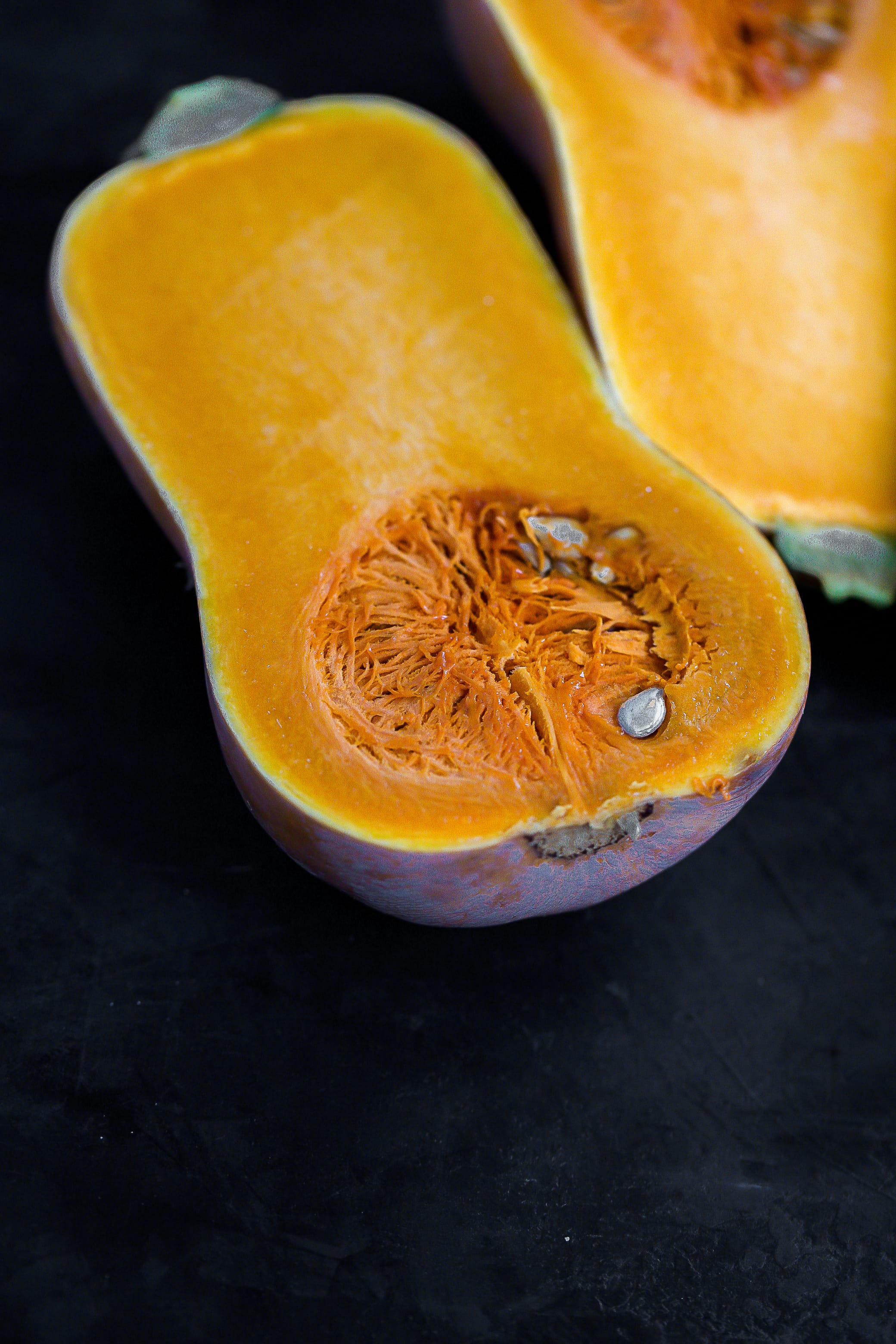 butternut squash open and halved
