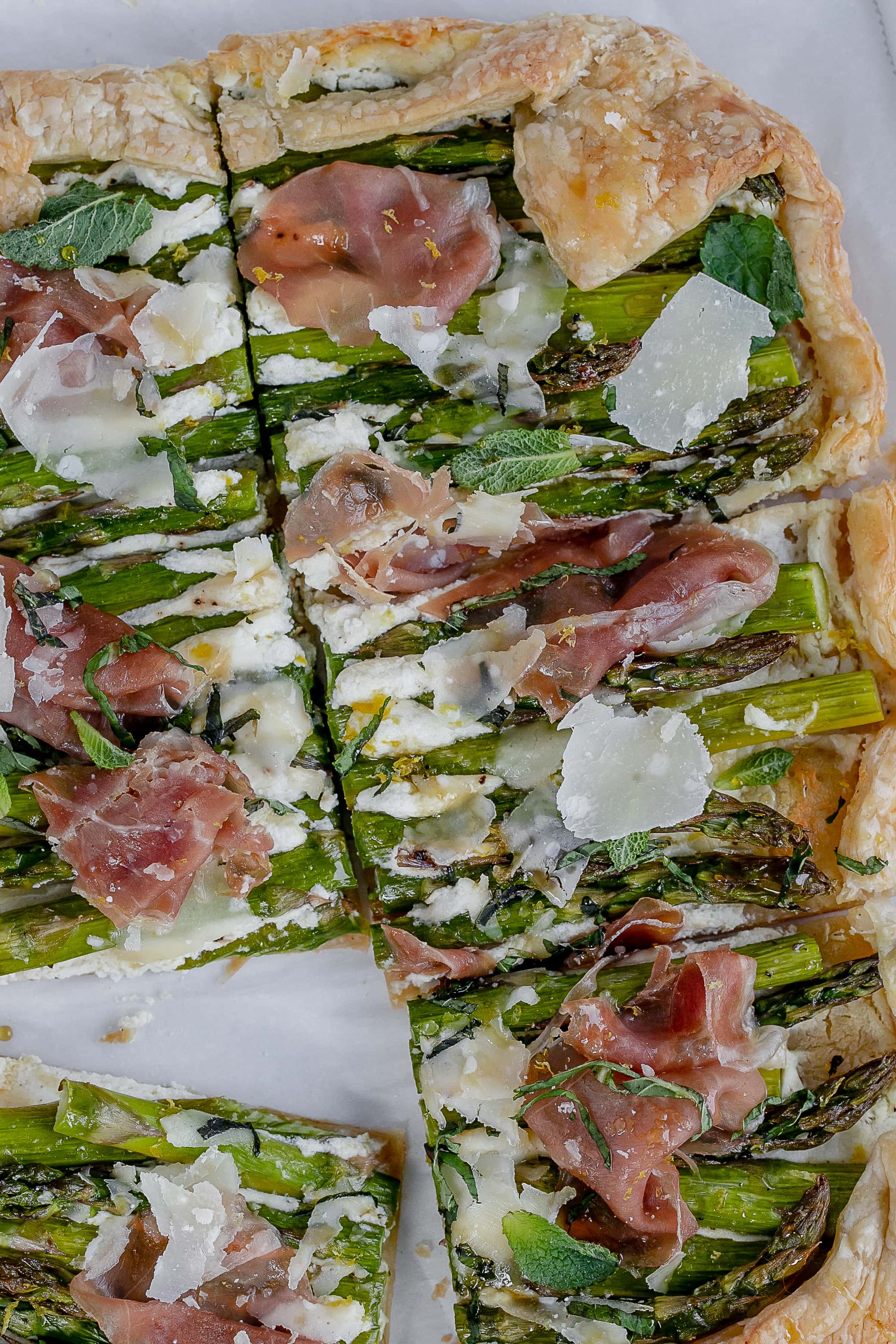 asparagus puff pastry tart on tray