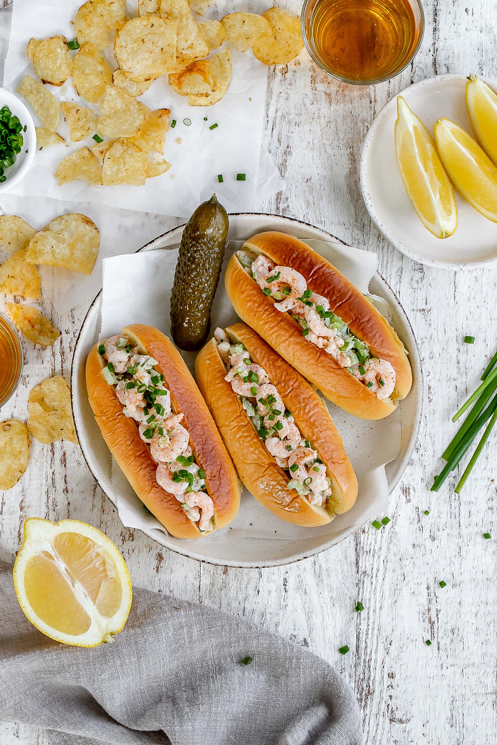 shrimp salad rolls on buns.