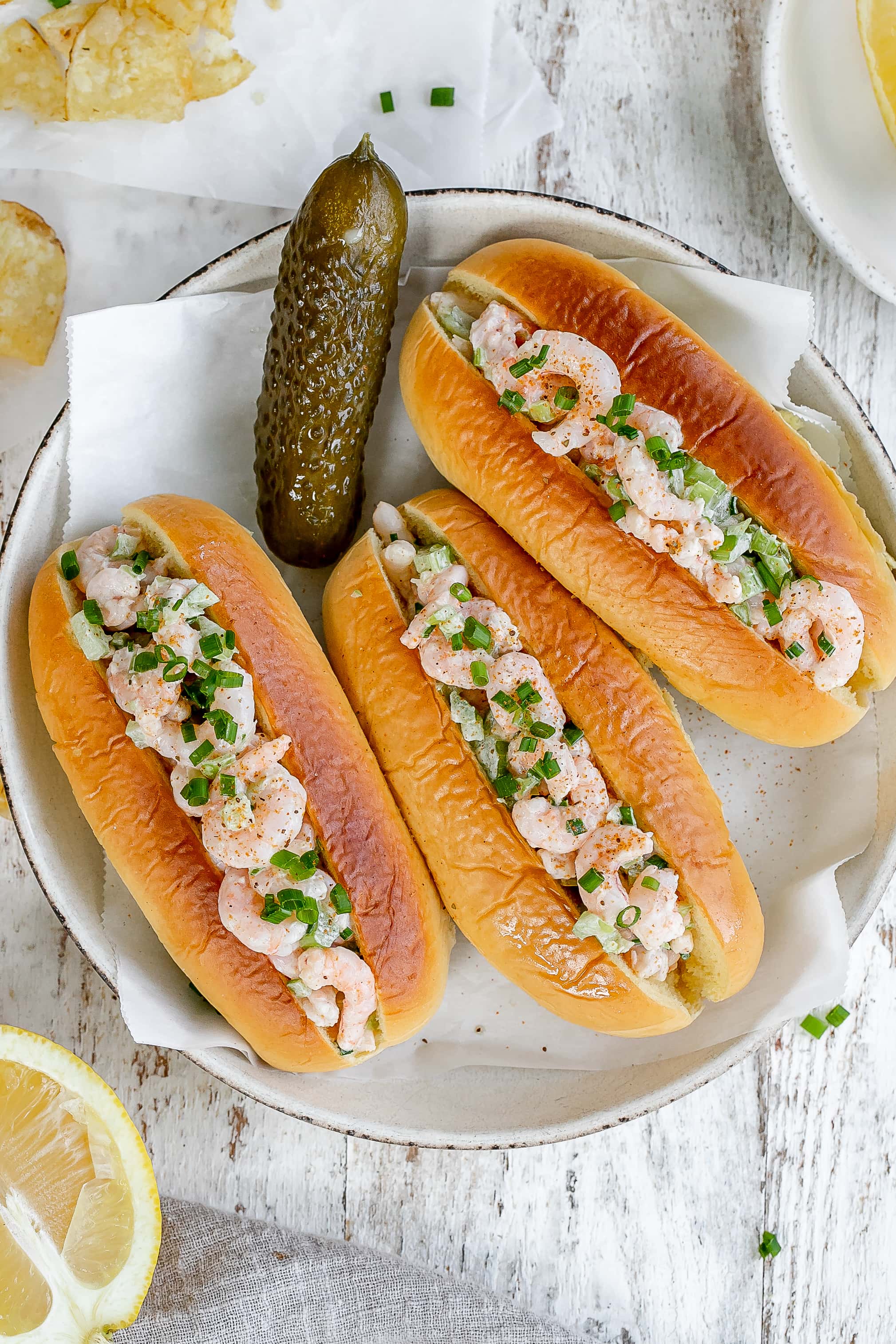 shrimp salad rolls on plate.