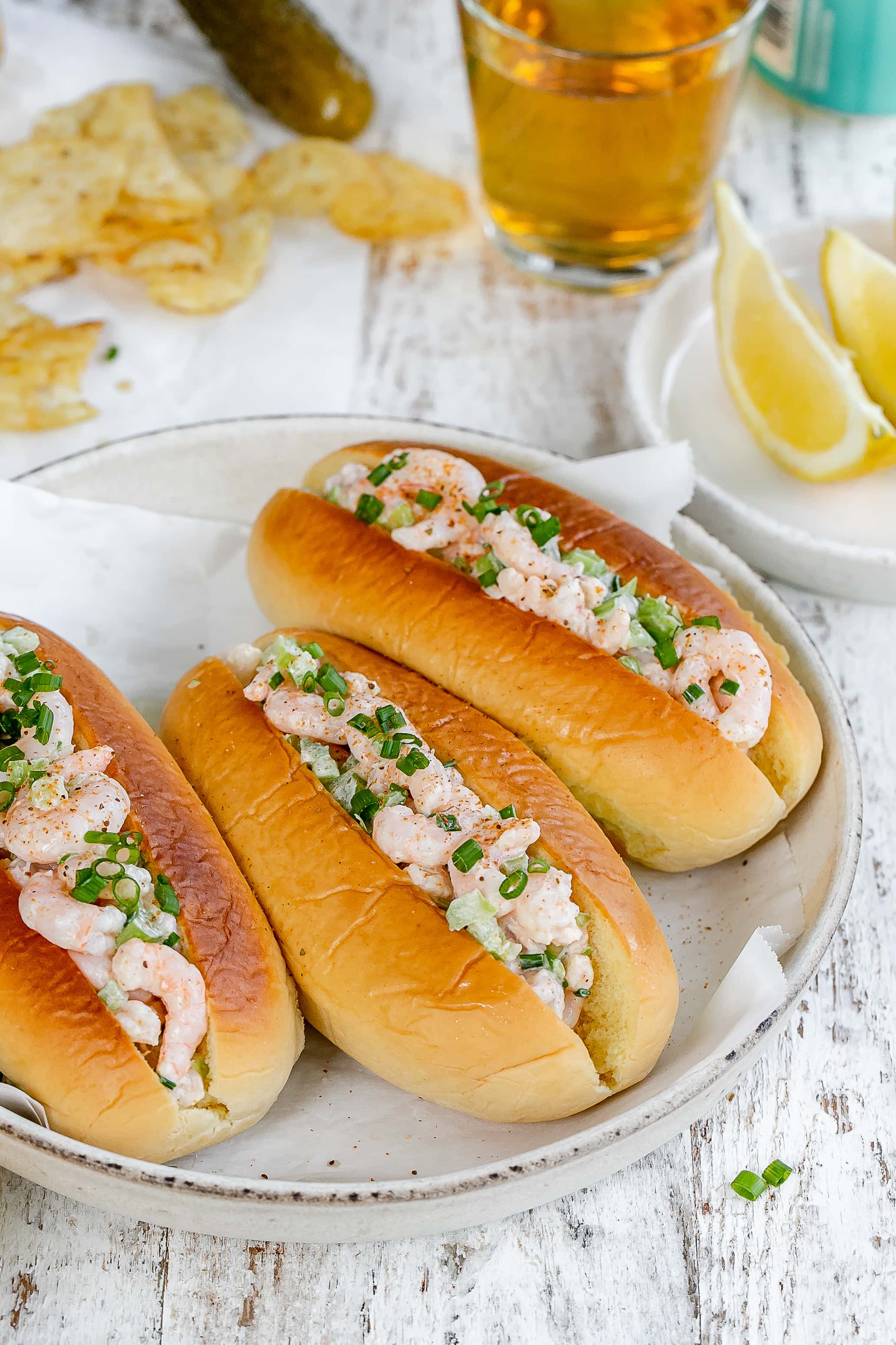 shrimp salad rolls on a plate.