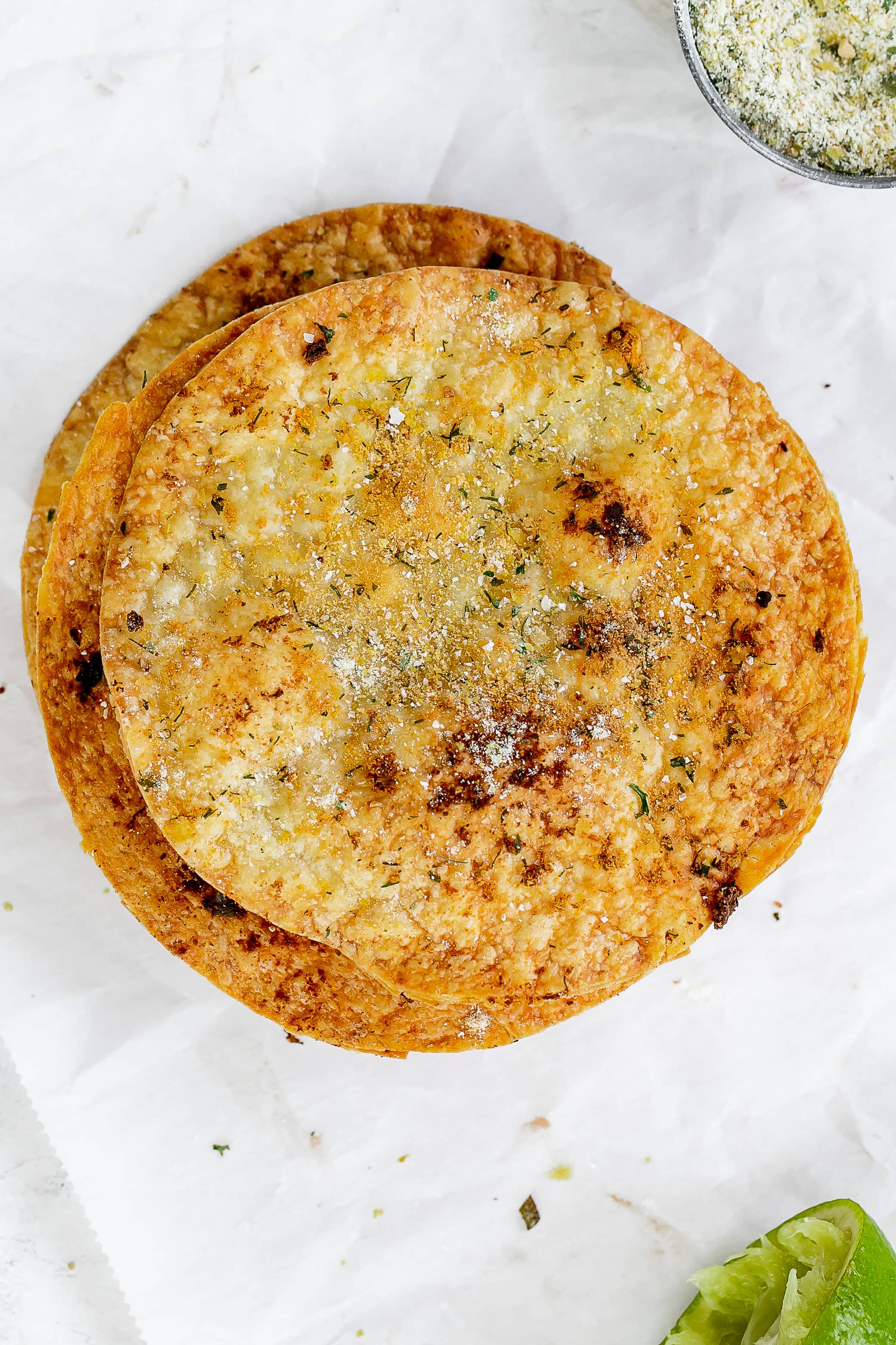 crispy tortillas in a pile.