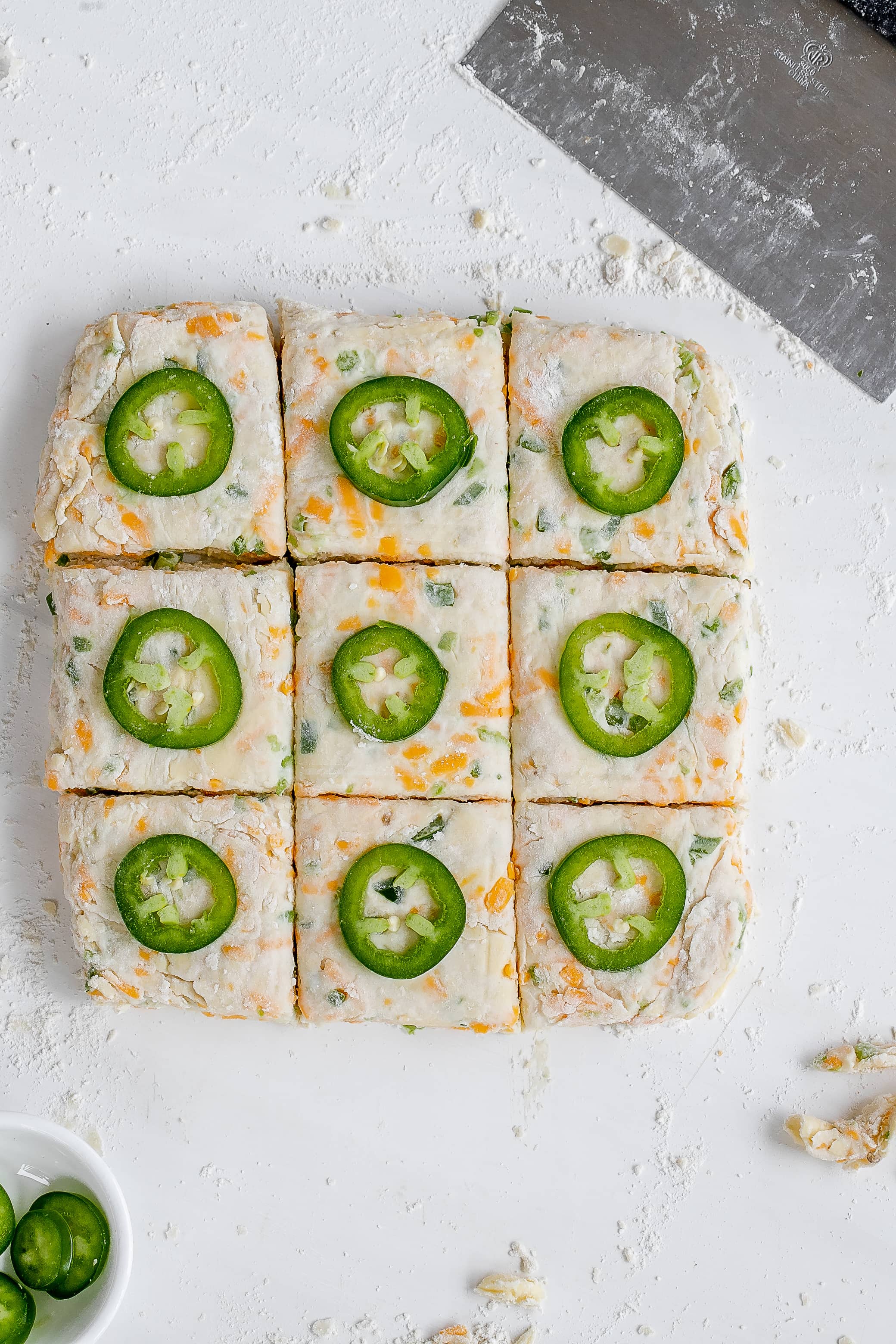 dough cut into even portions.