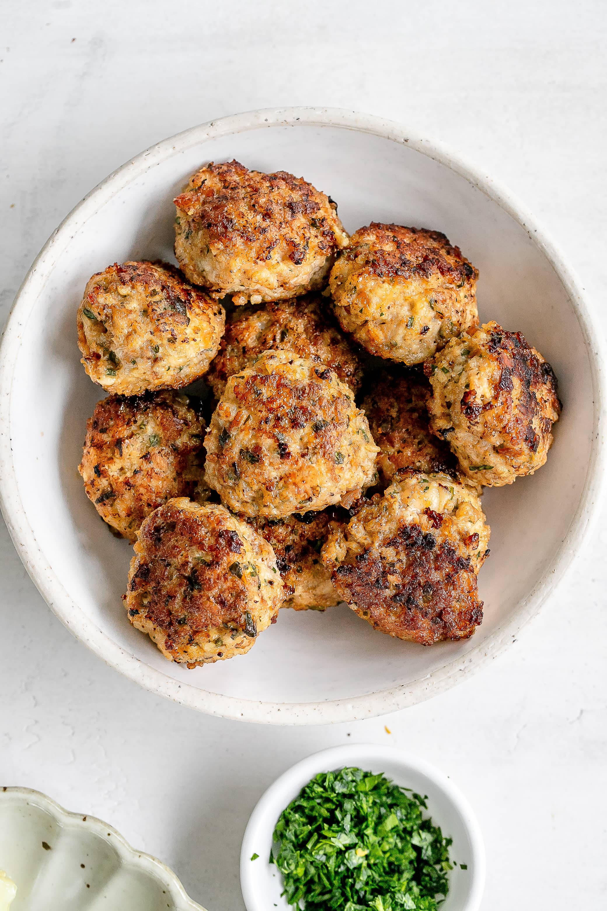 Moroccan chicken meatballs in a bowl.
