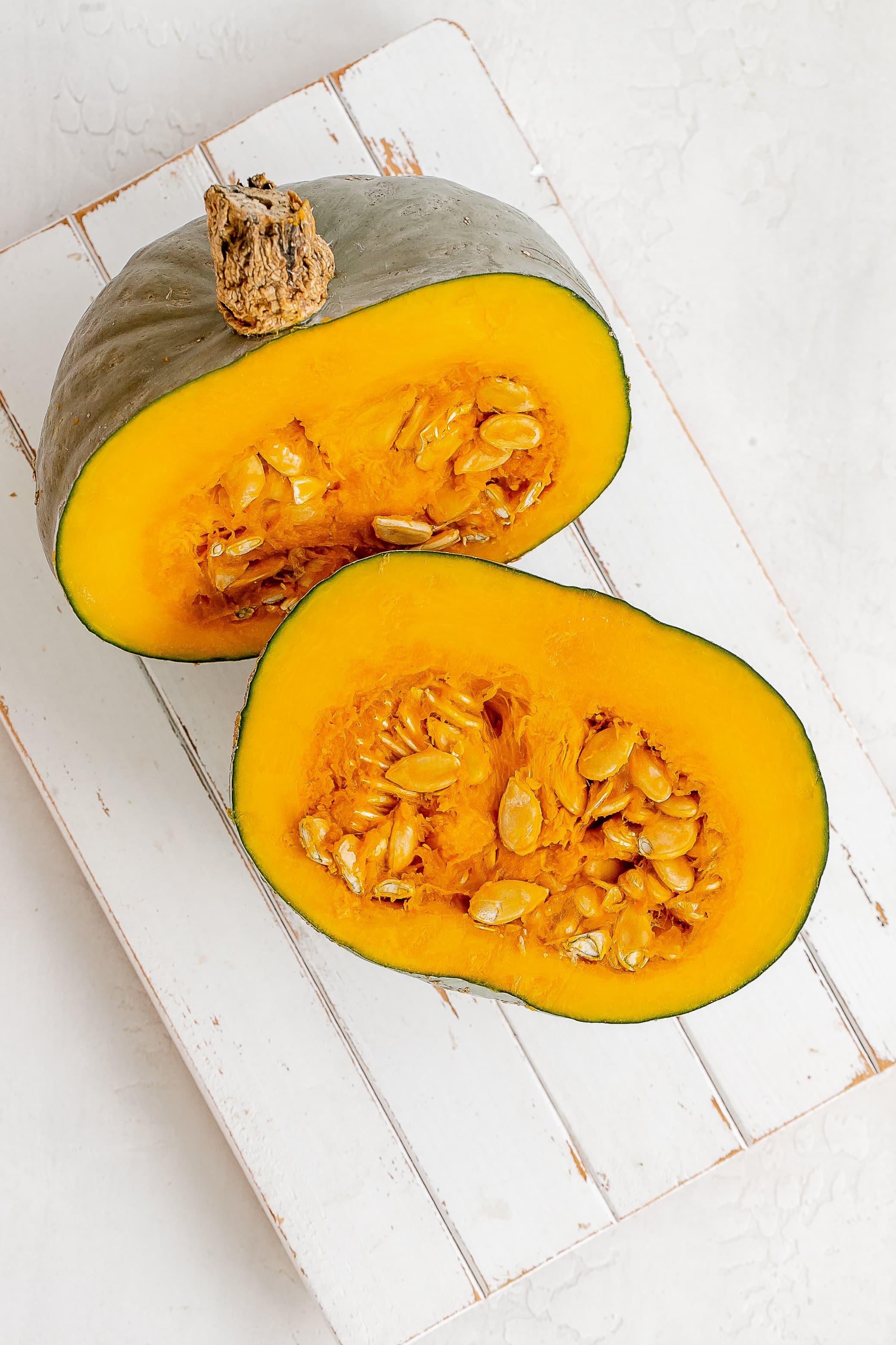 kabocha squash halved.