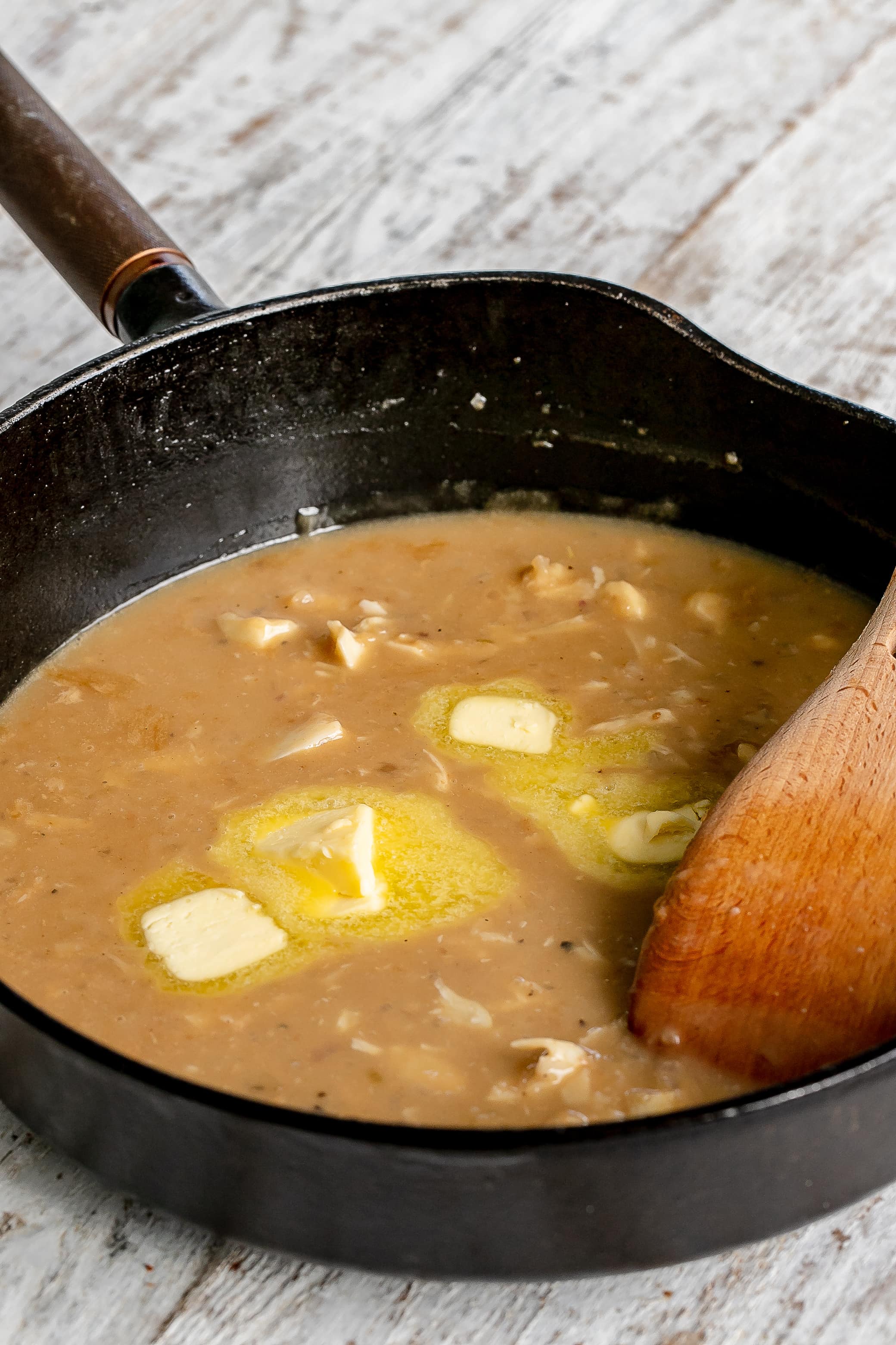 butter added to pan sauce.