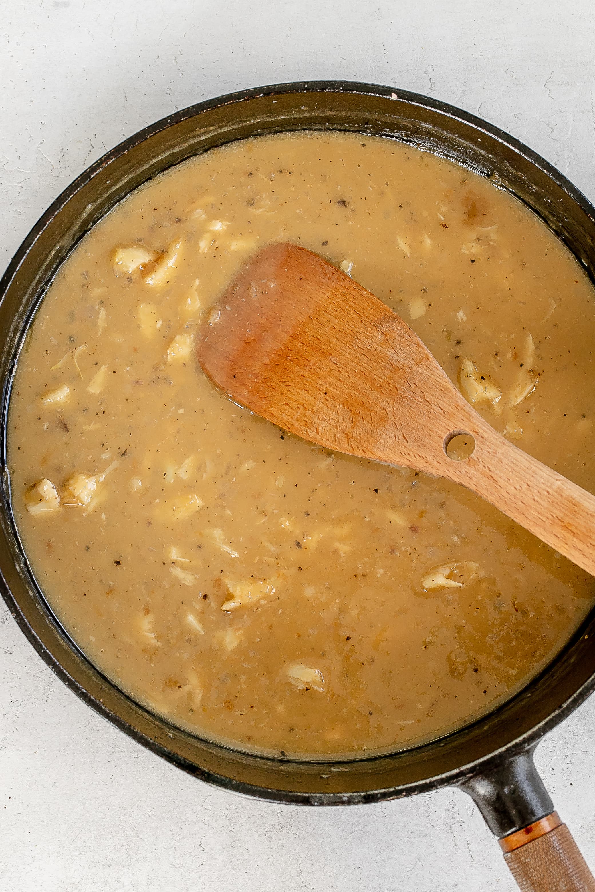 pan sauce in skillet.
