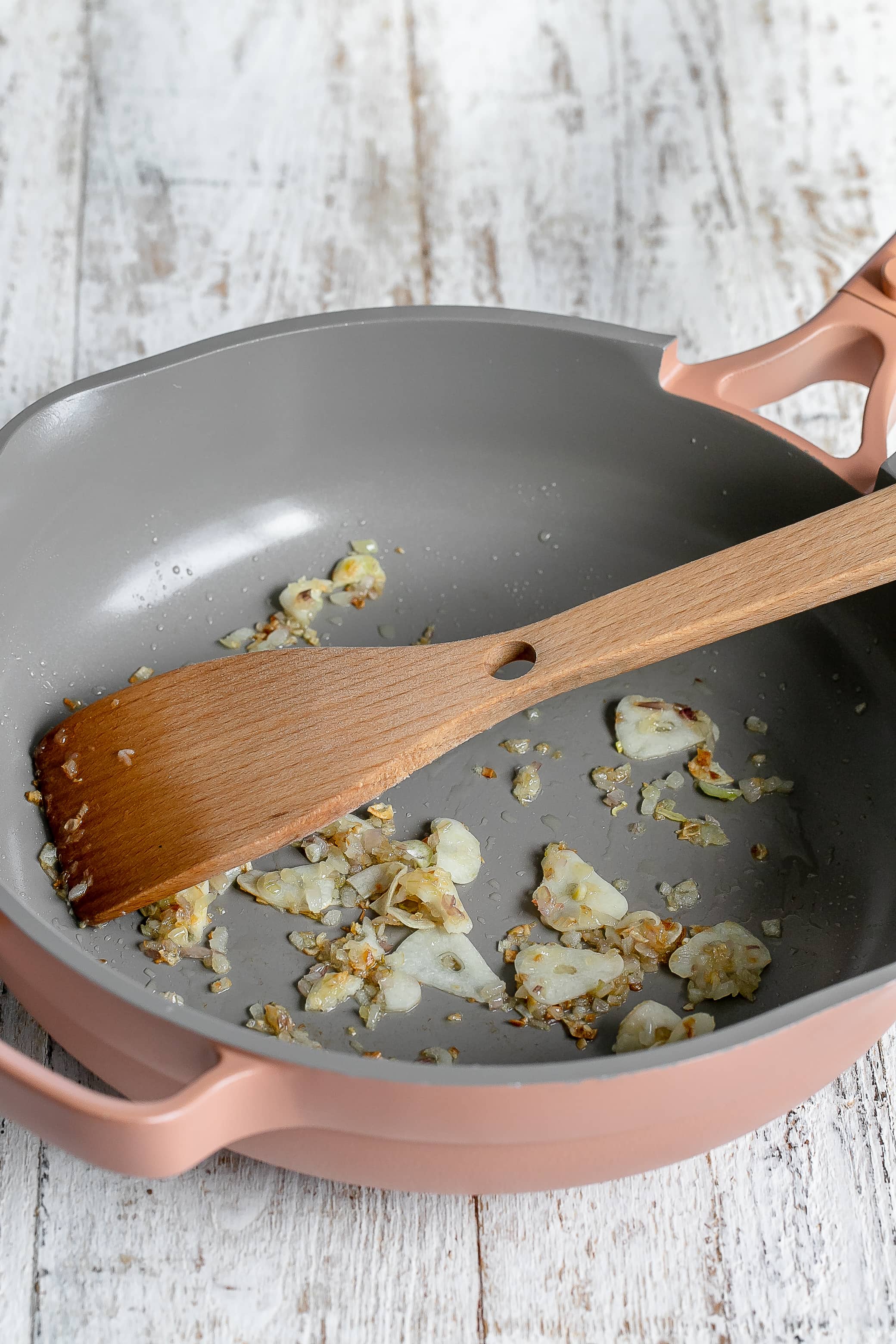 garlic and shallot in a skillet.