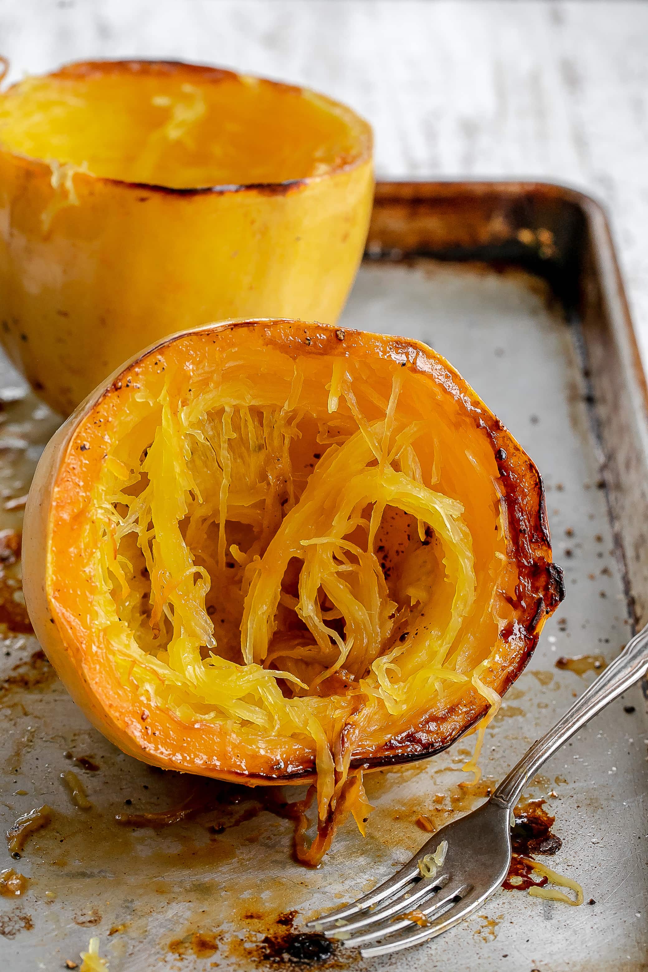 spaghetti squash cooked with strands. 
