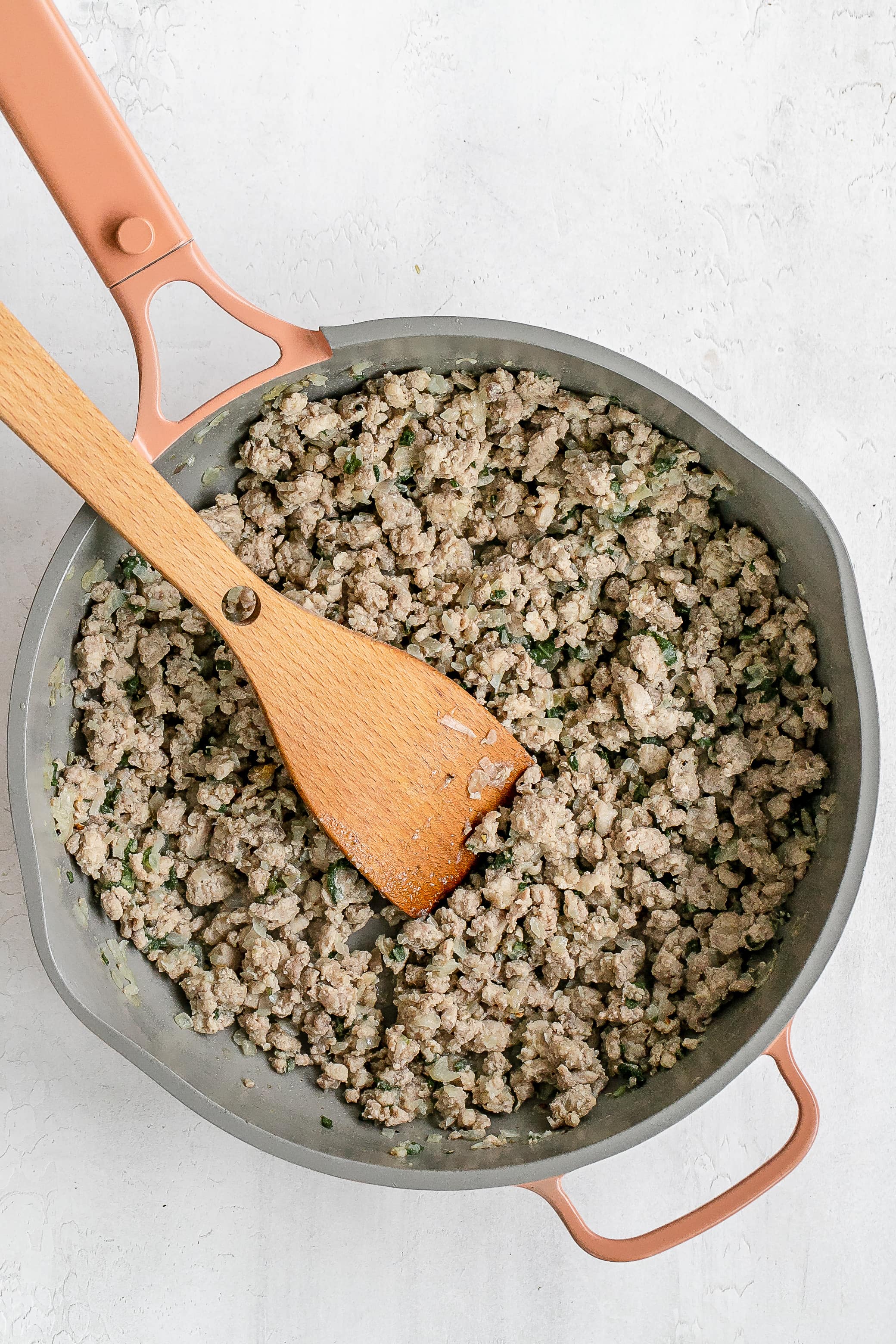 ground turkey in skillet.