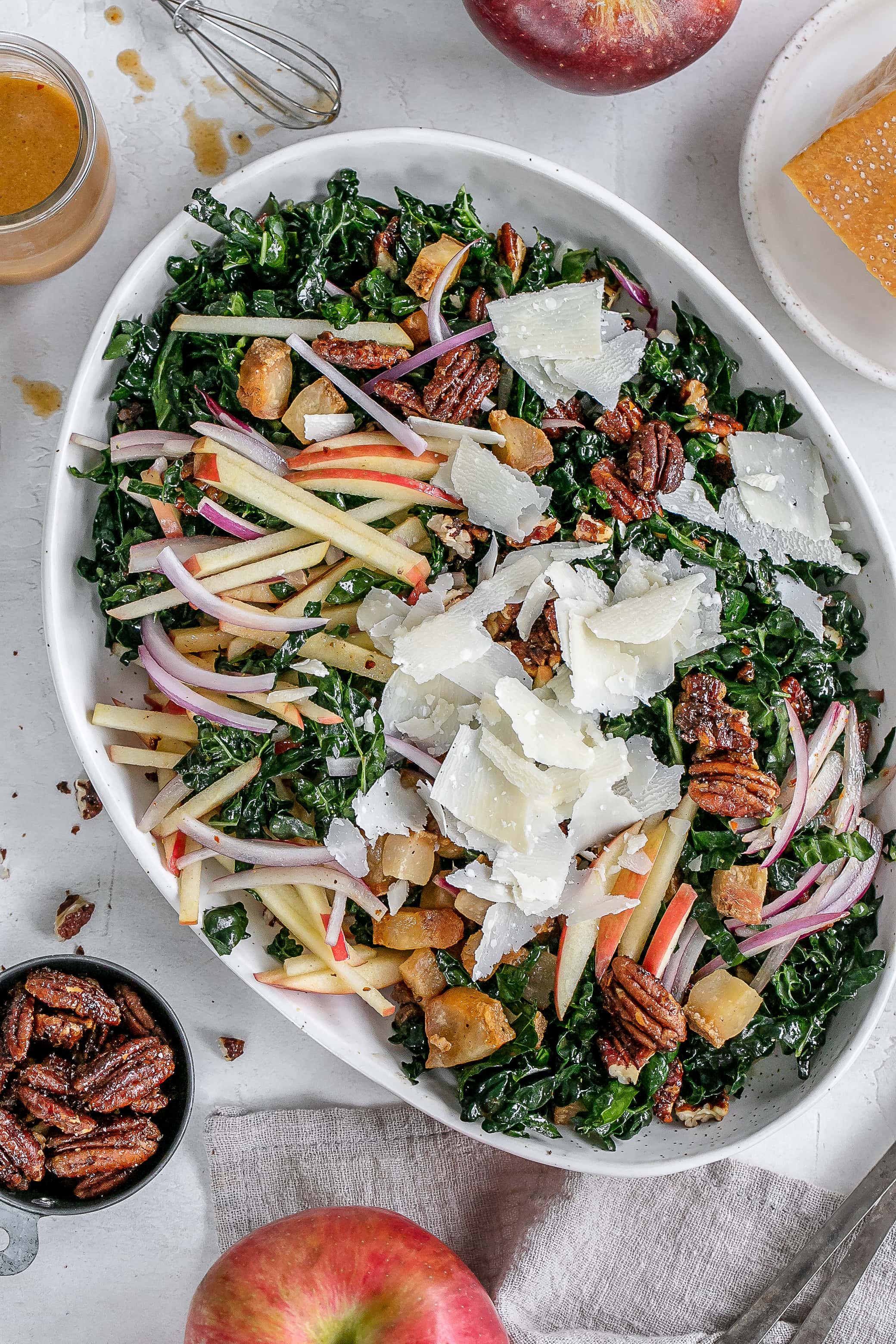 fall kale salad on a platter. 