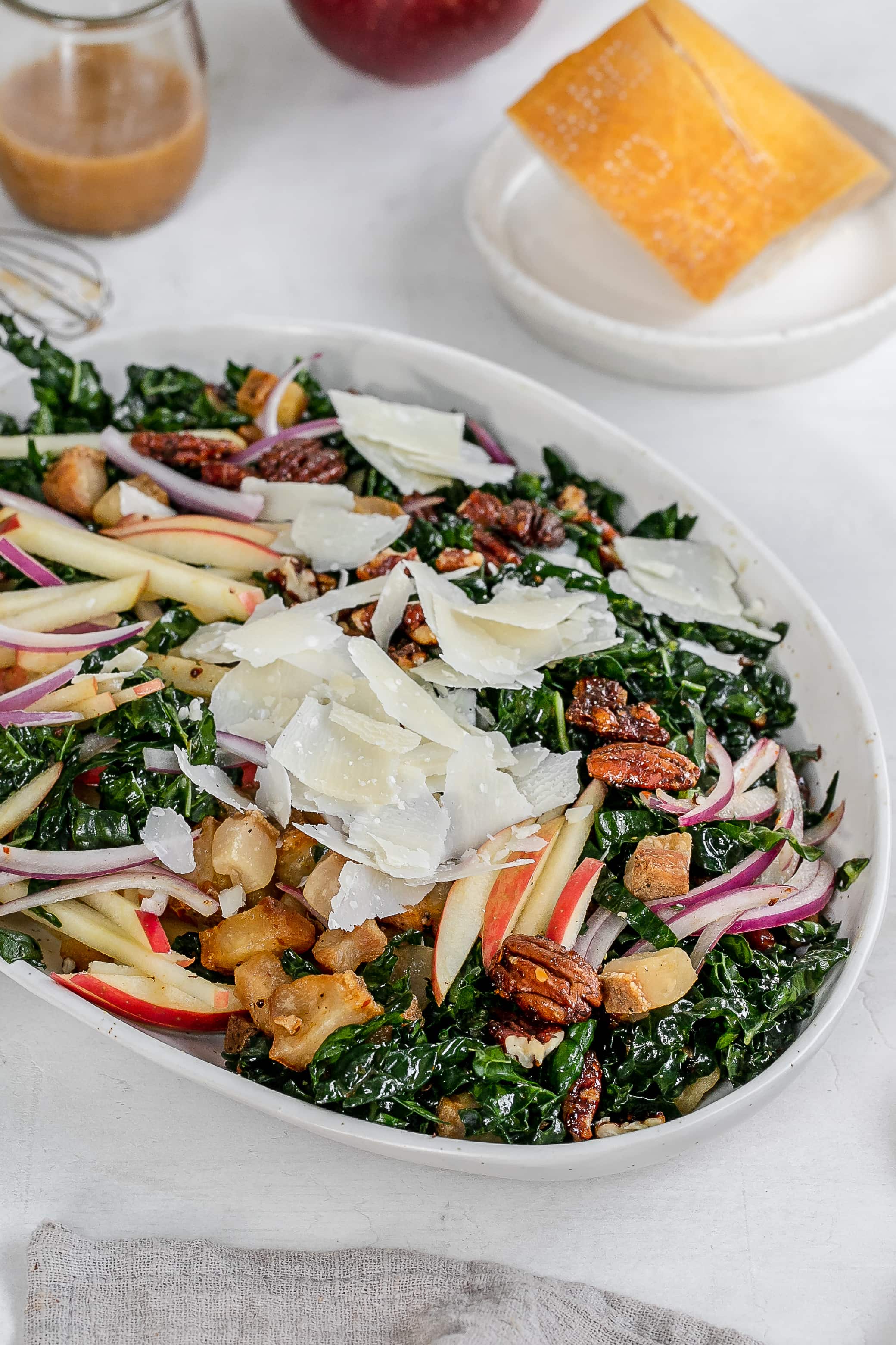 fall kale salad on a platter. 