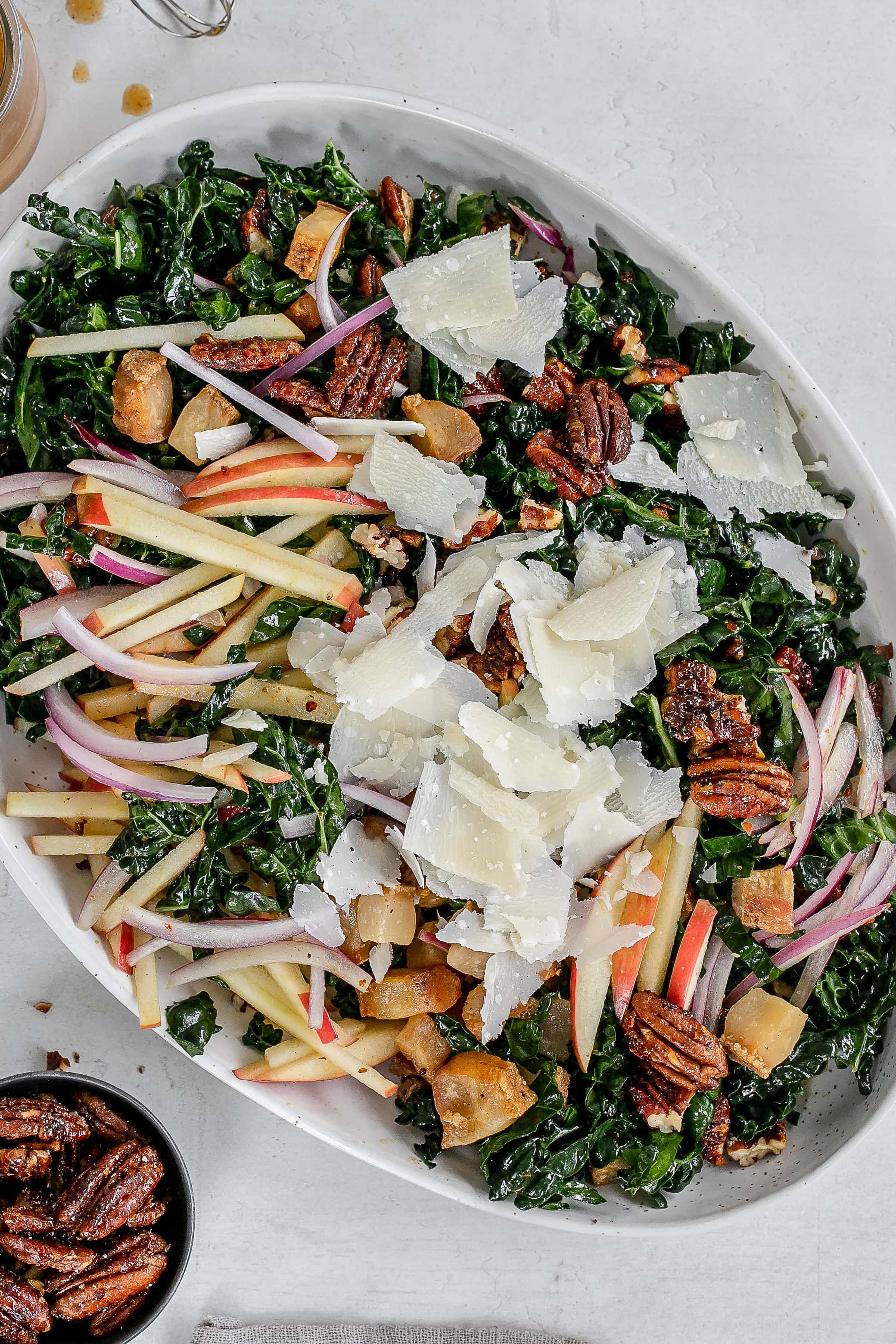 fall kale salad on a platter. 