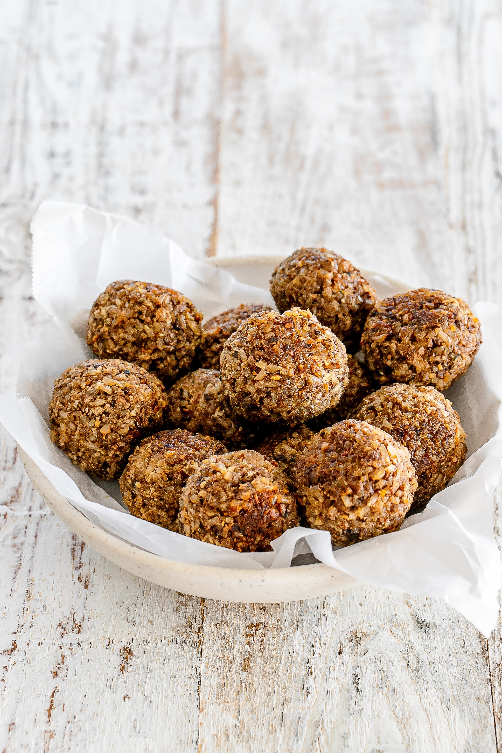 vegan mushroom meatballs in bowl.