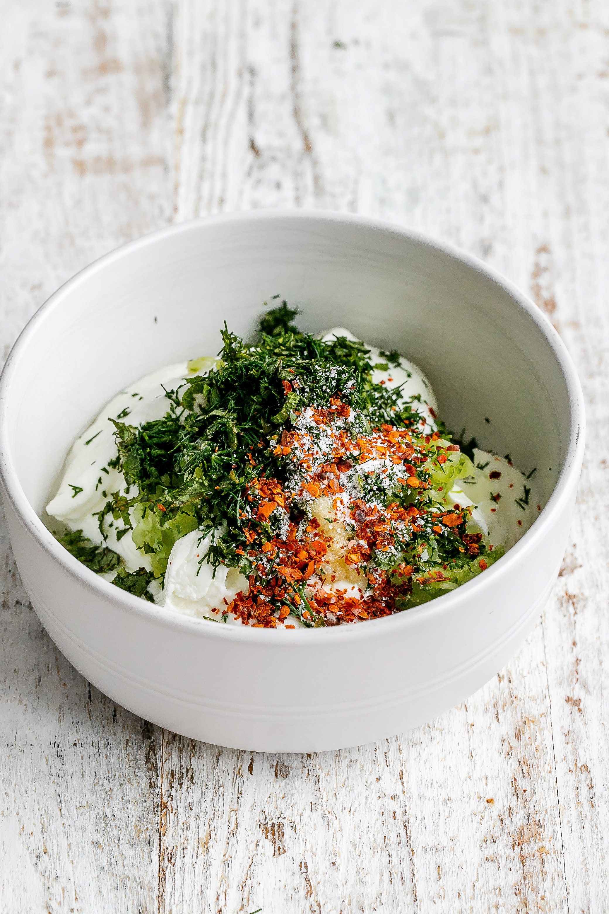 tzatziki ingredients in bowl.