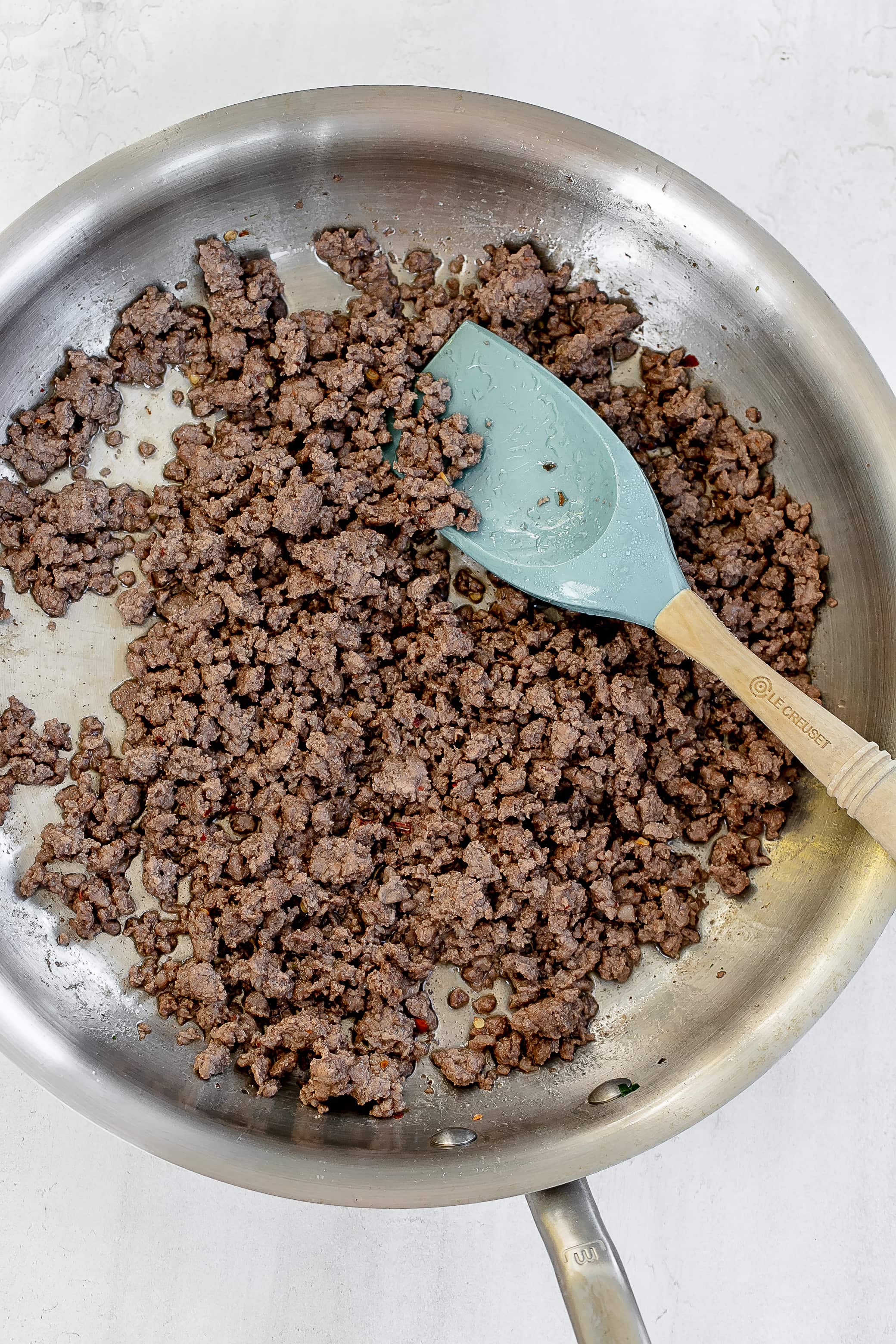 ground beef in skillet cooked. 