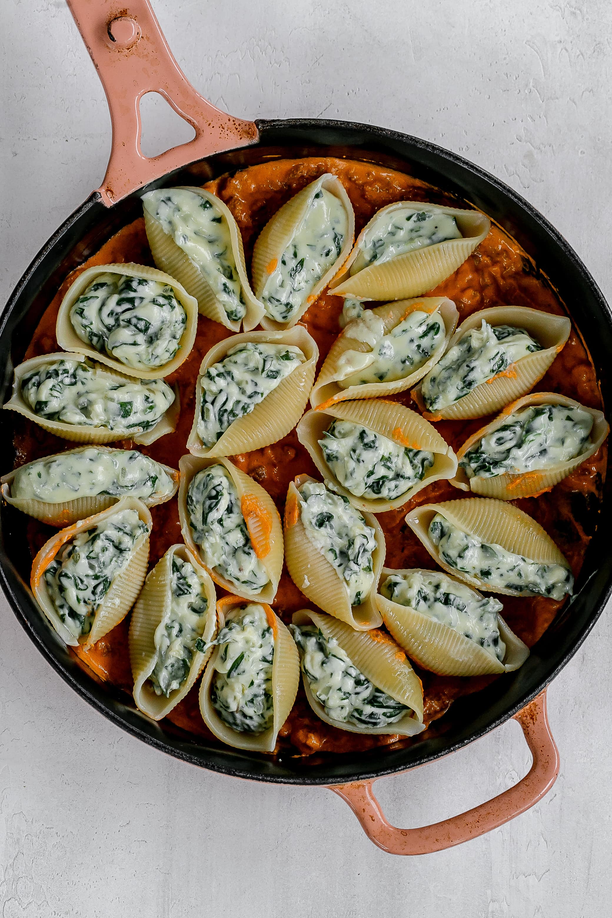 pasta shells stuffed with spinach ricotta mixture. 