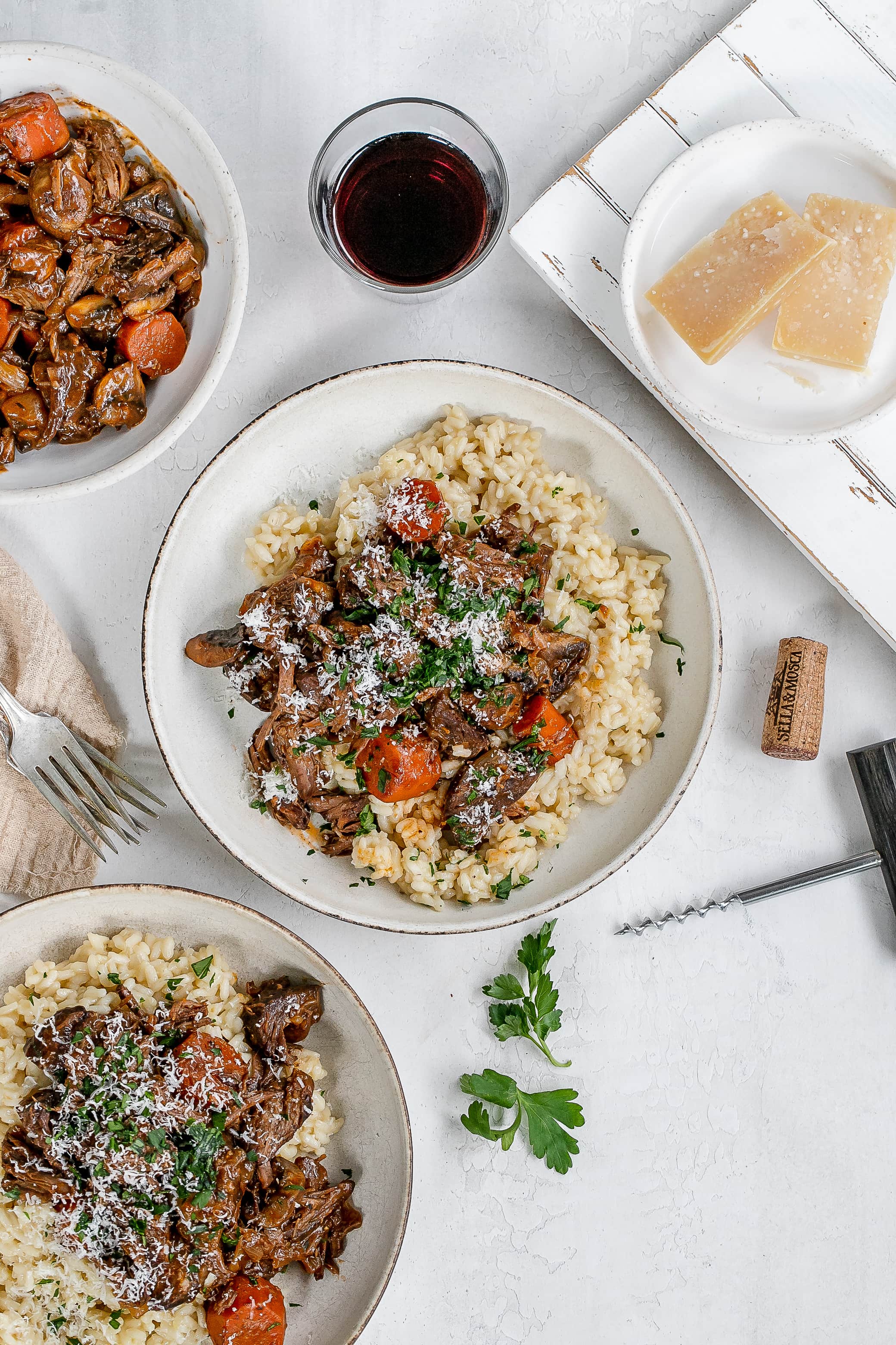 short ribs with risotto in a bowl.