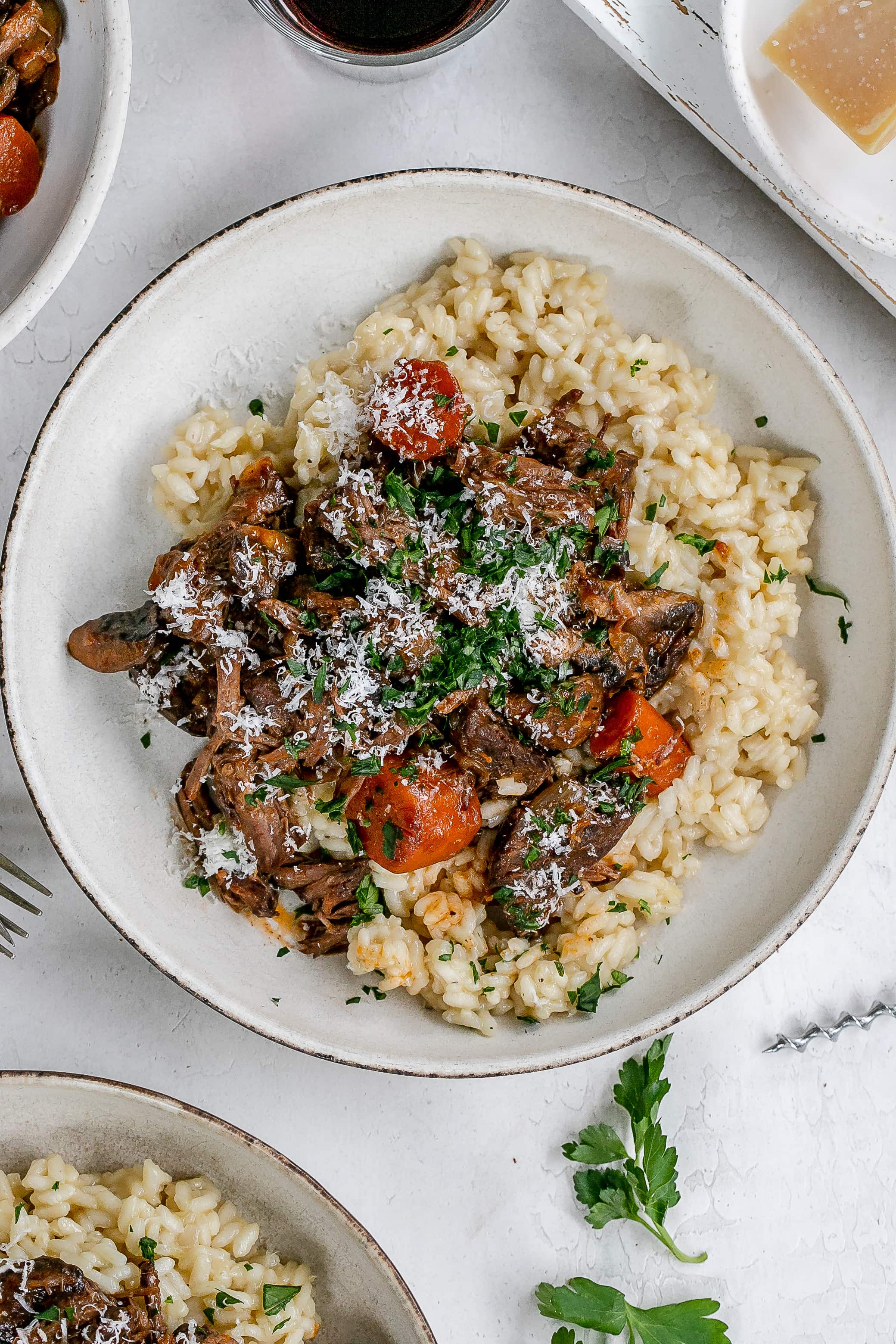 short ribs with risotto in bowl.
