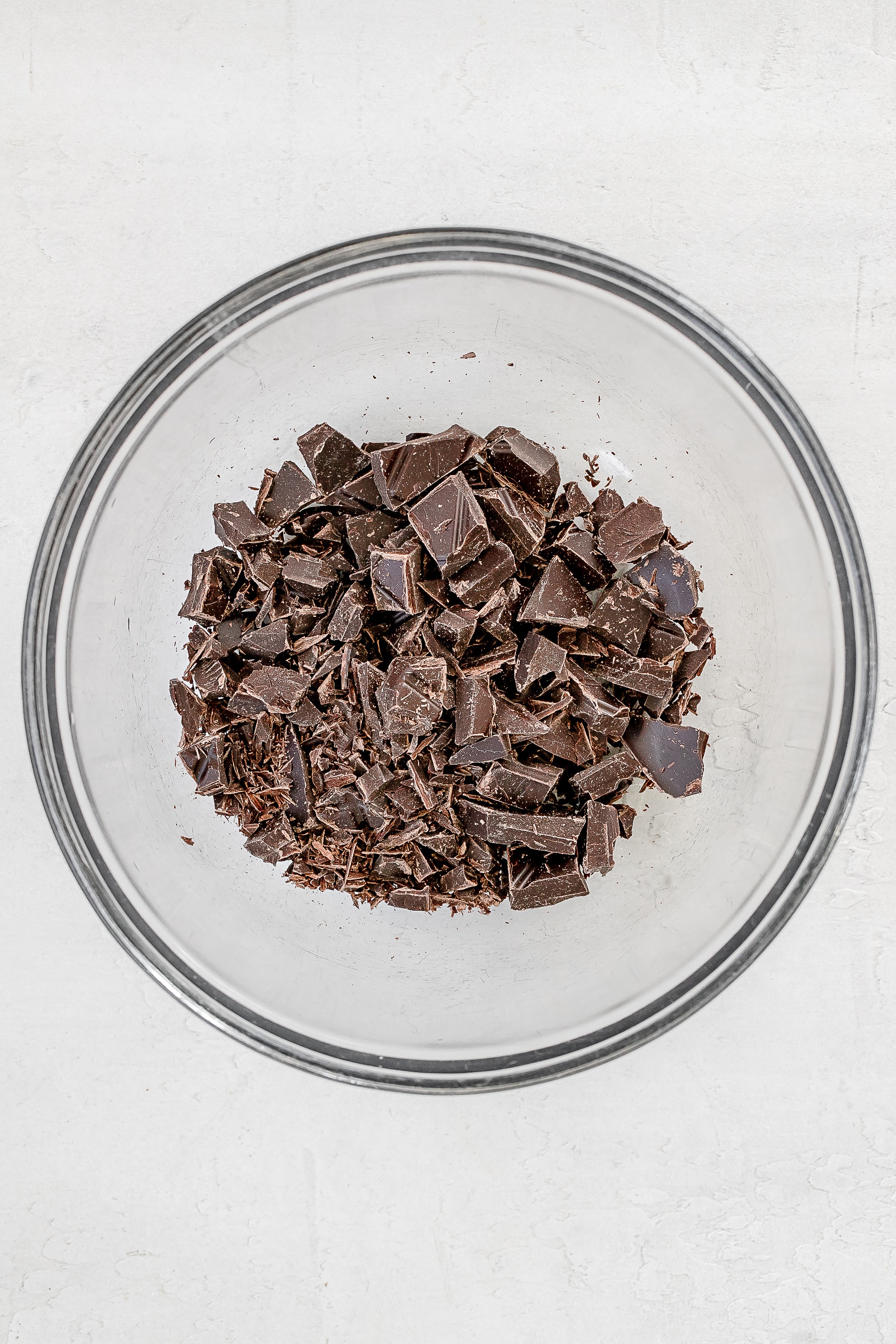 chopped dark chocolate in a bowl. 
