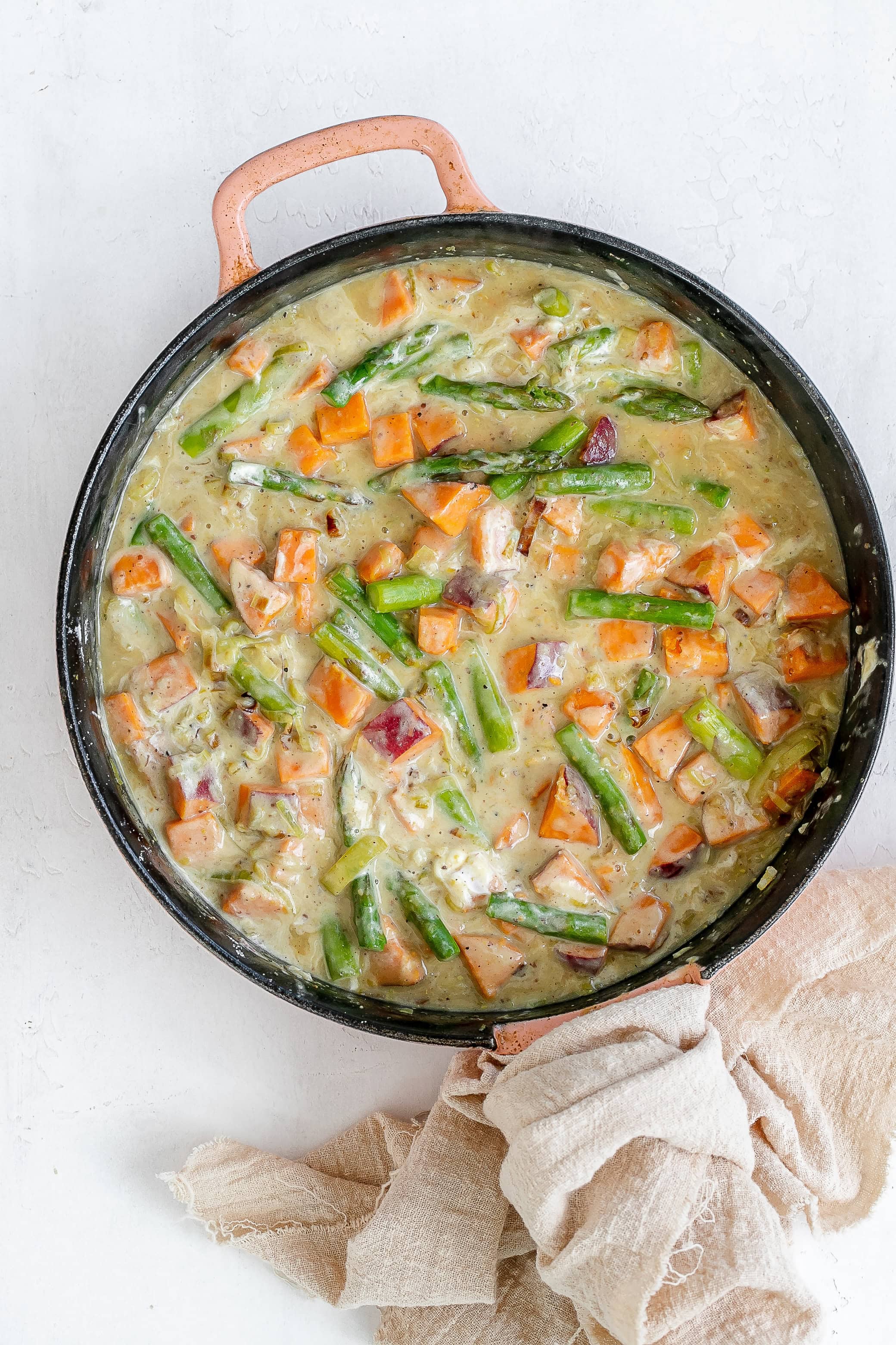 broth added to pot pie filling ingredients. 