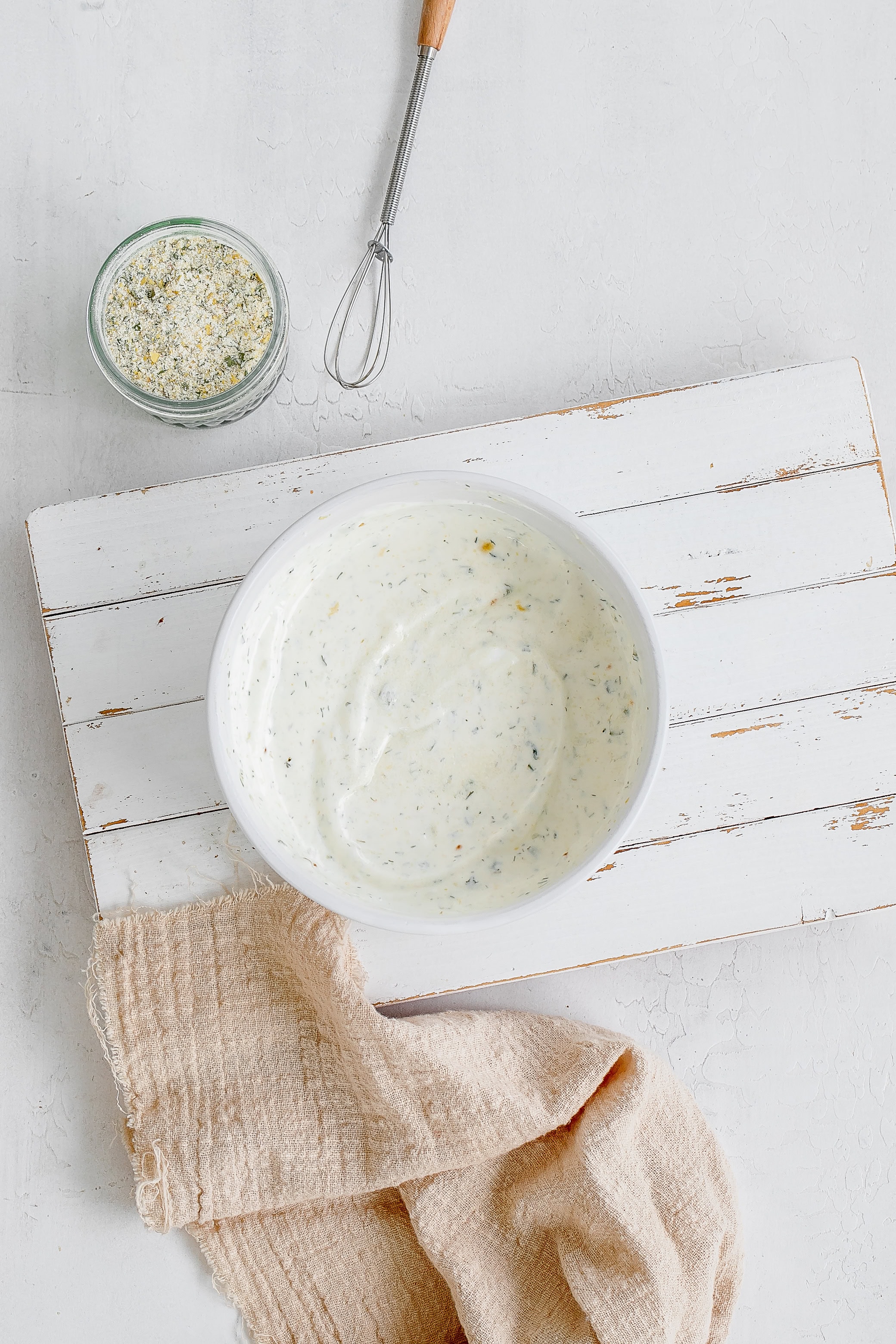 yogurt ranch dip in bowl. 