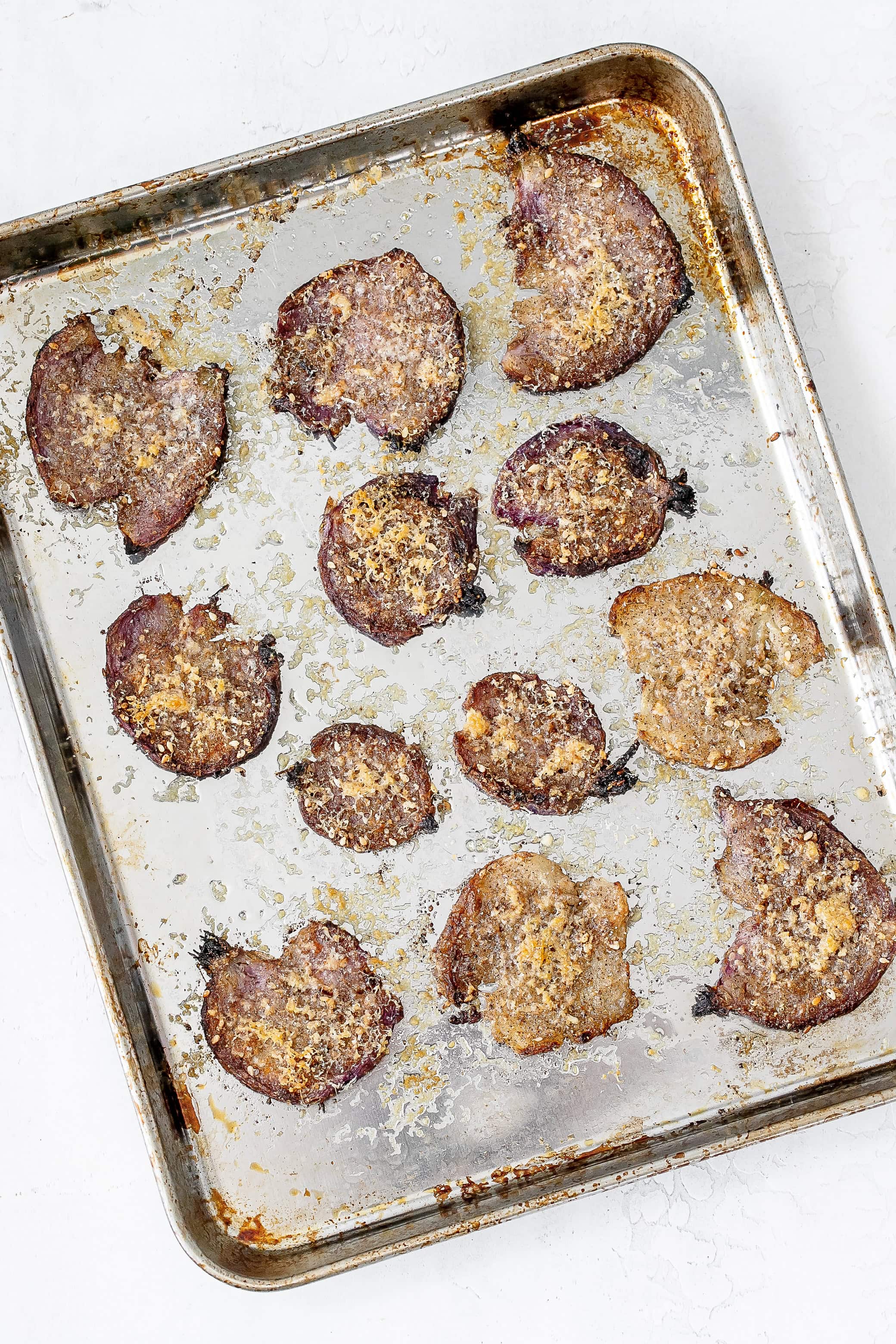 smashed radishes on baking sheet browned. 