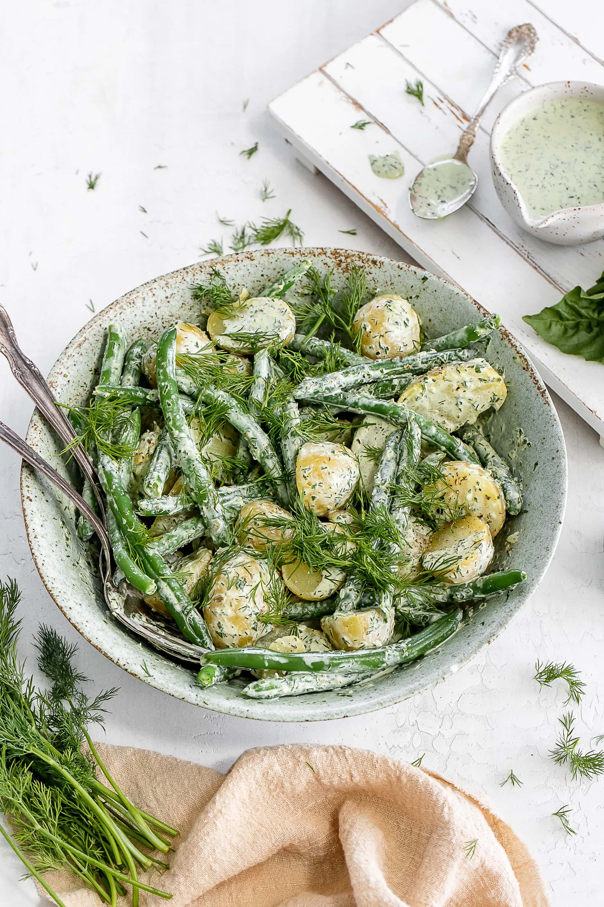 green goddess potato salad in salad bowl.
