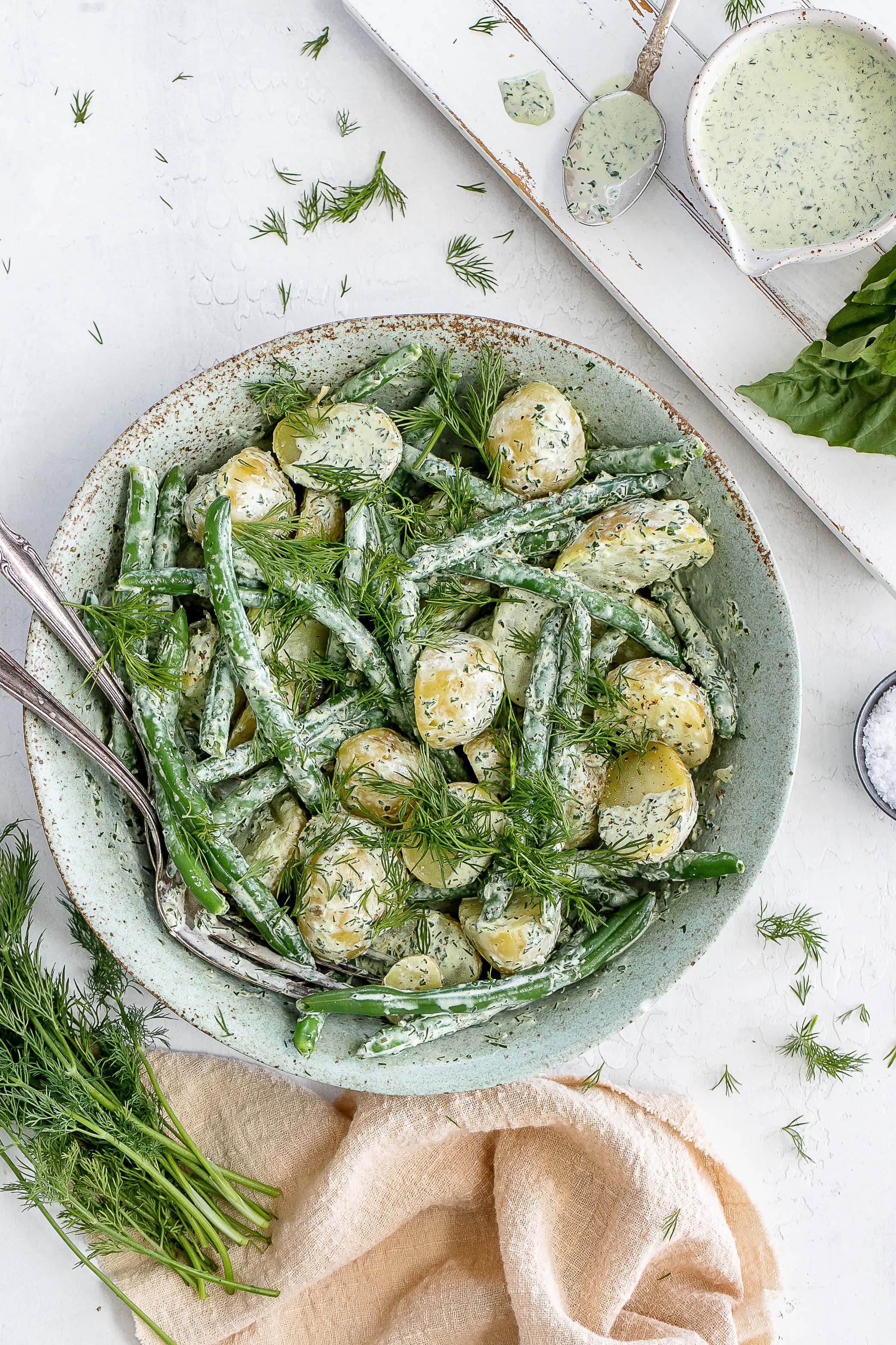 green goddess potato salad in salad bowl.